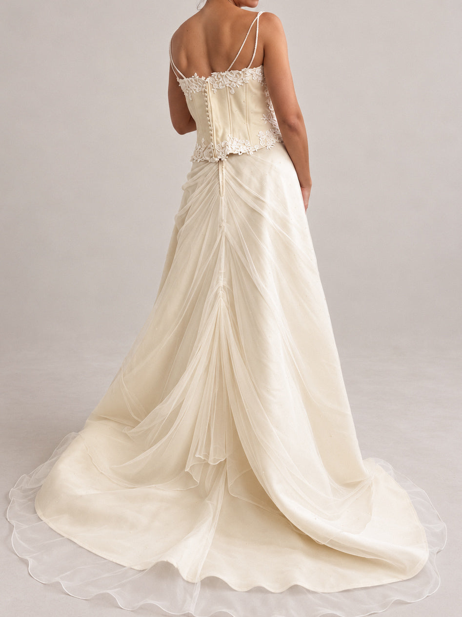1990s Italian Embellished Silk & Tulle Bridal Two Piece M