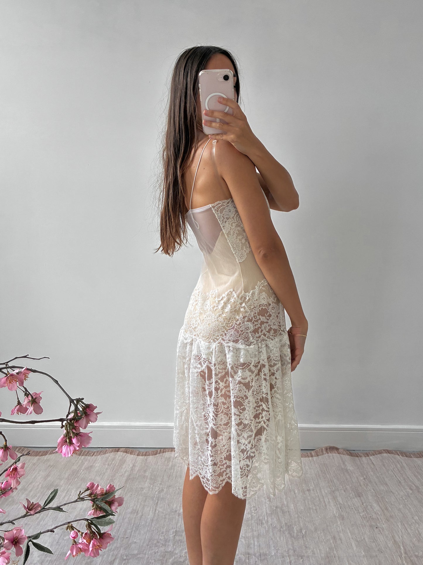 1960s Ivory All Lace Midi Slip