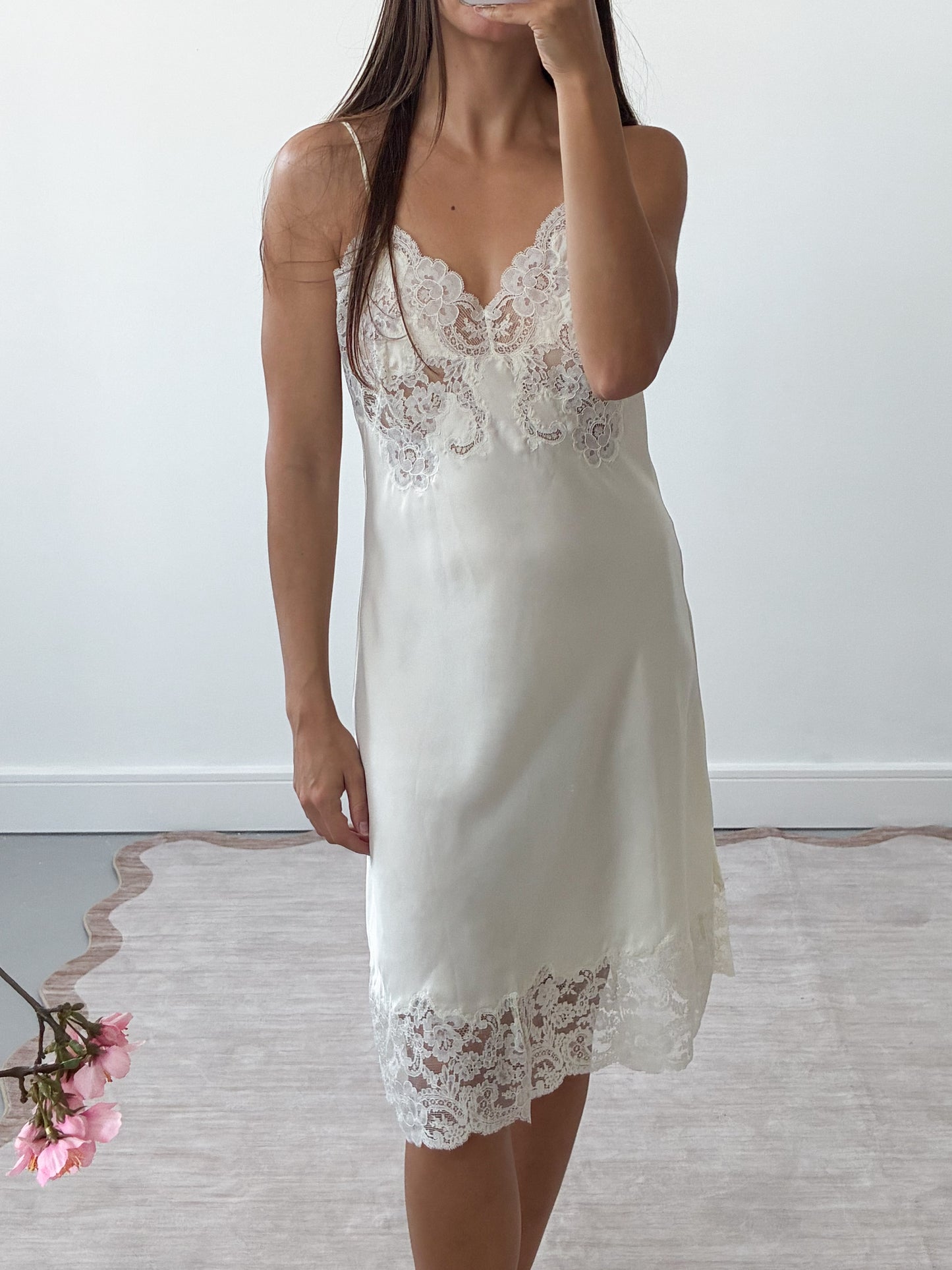 1940s Ivory Silk Blend Slip With Lace Detail