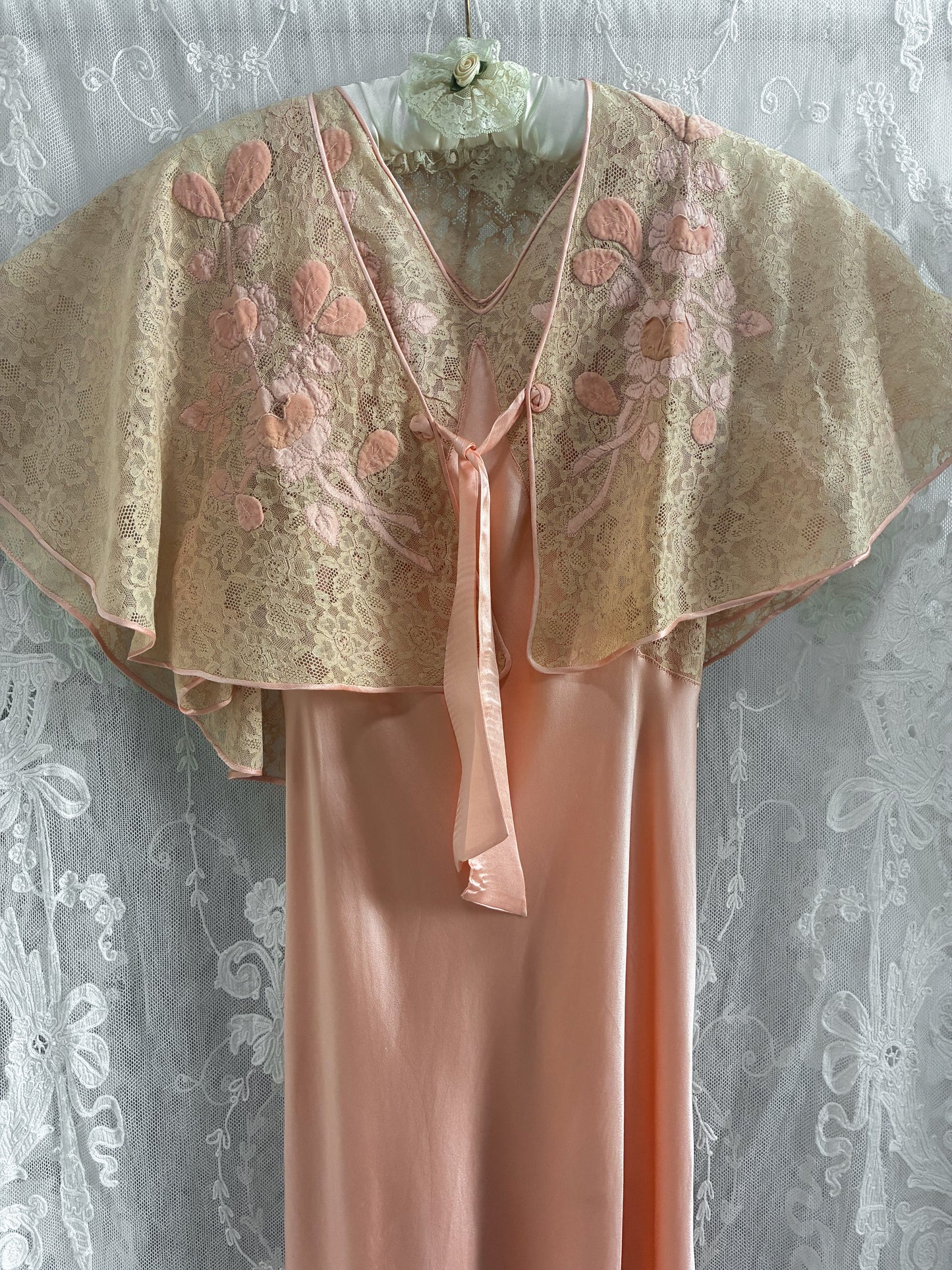 1930s Pink Silk Slip With Detailed Embroidery And Matching Jacket