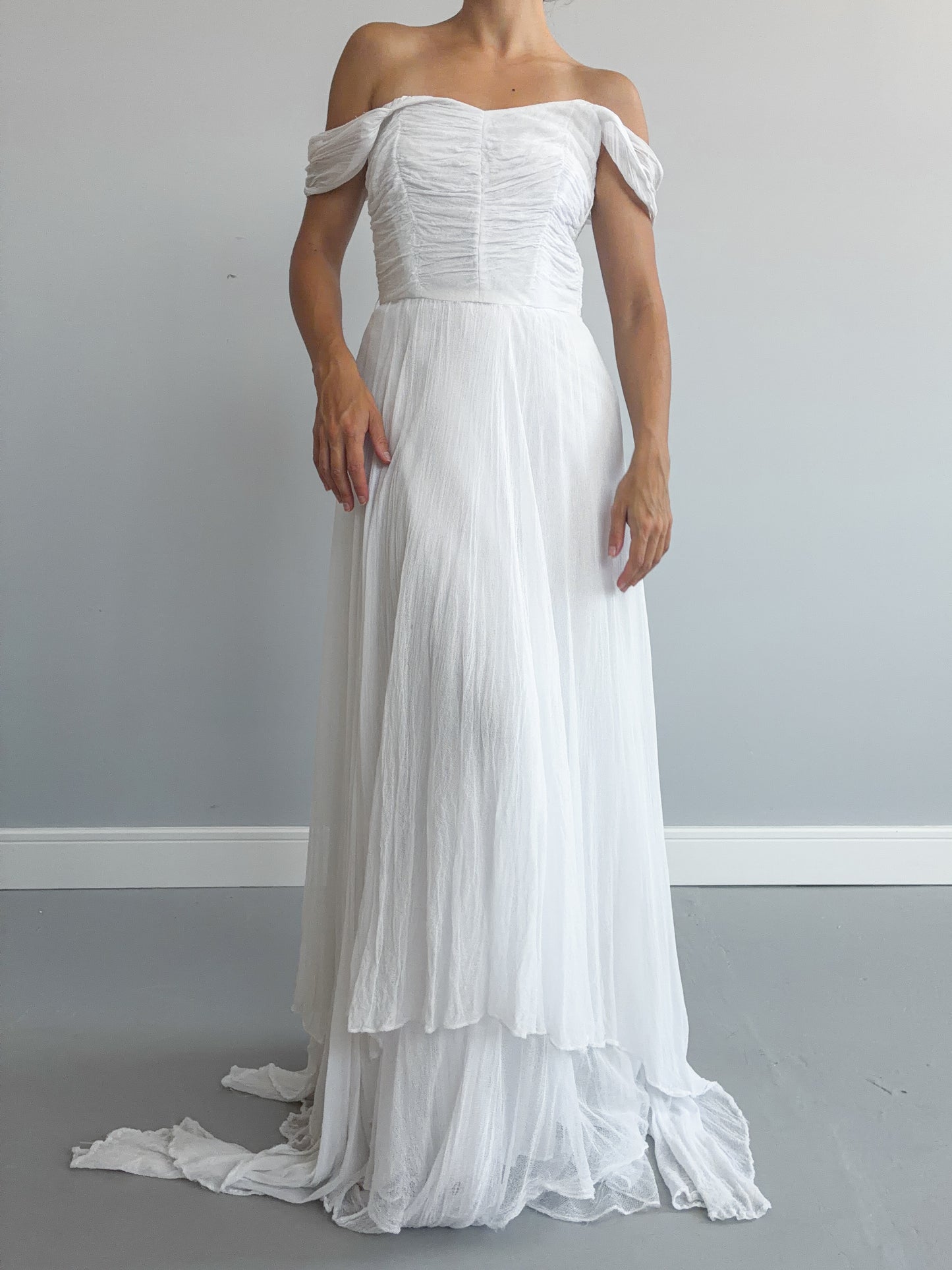 1940s Tulle Net Wedding Dress With Asymmetrical Skirt