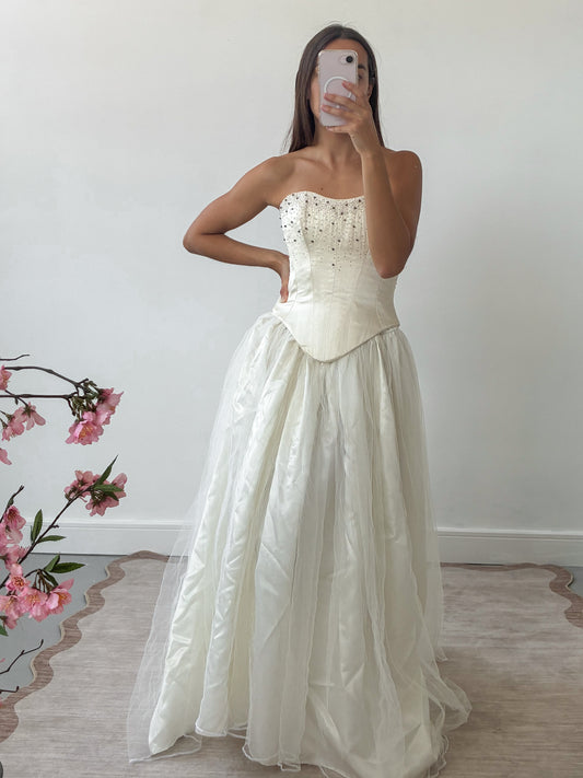 1990s Silk Lace-Up Embellished Corset In Cream S