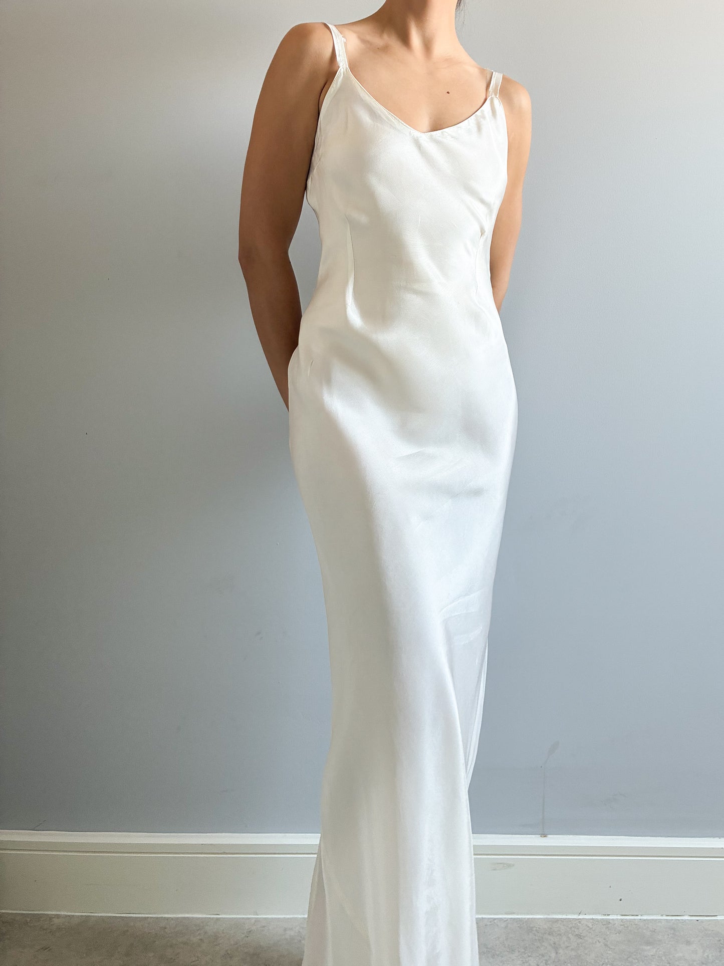 1930s Long White Satin Underslip