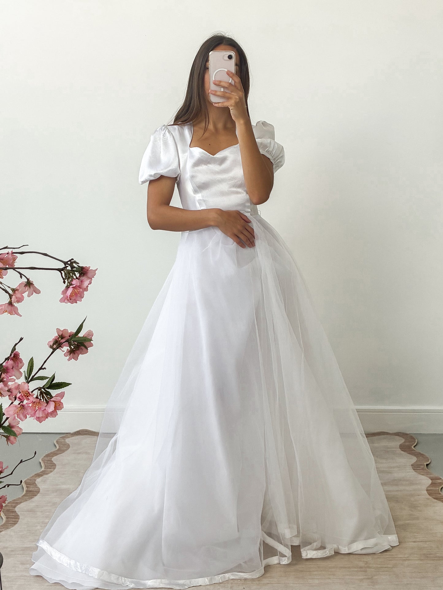 1983 Satin Puff Sleeve Gown With Chiffon Skirt And Scarf M