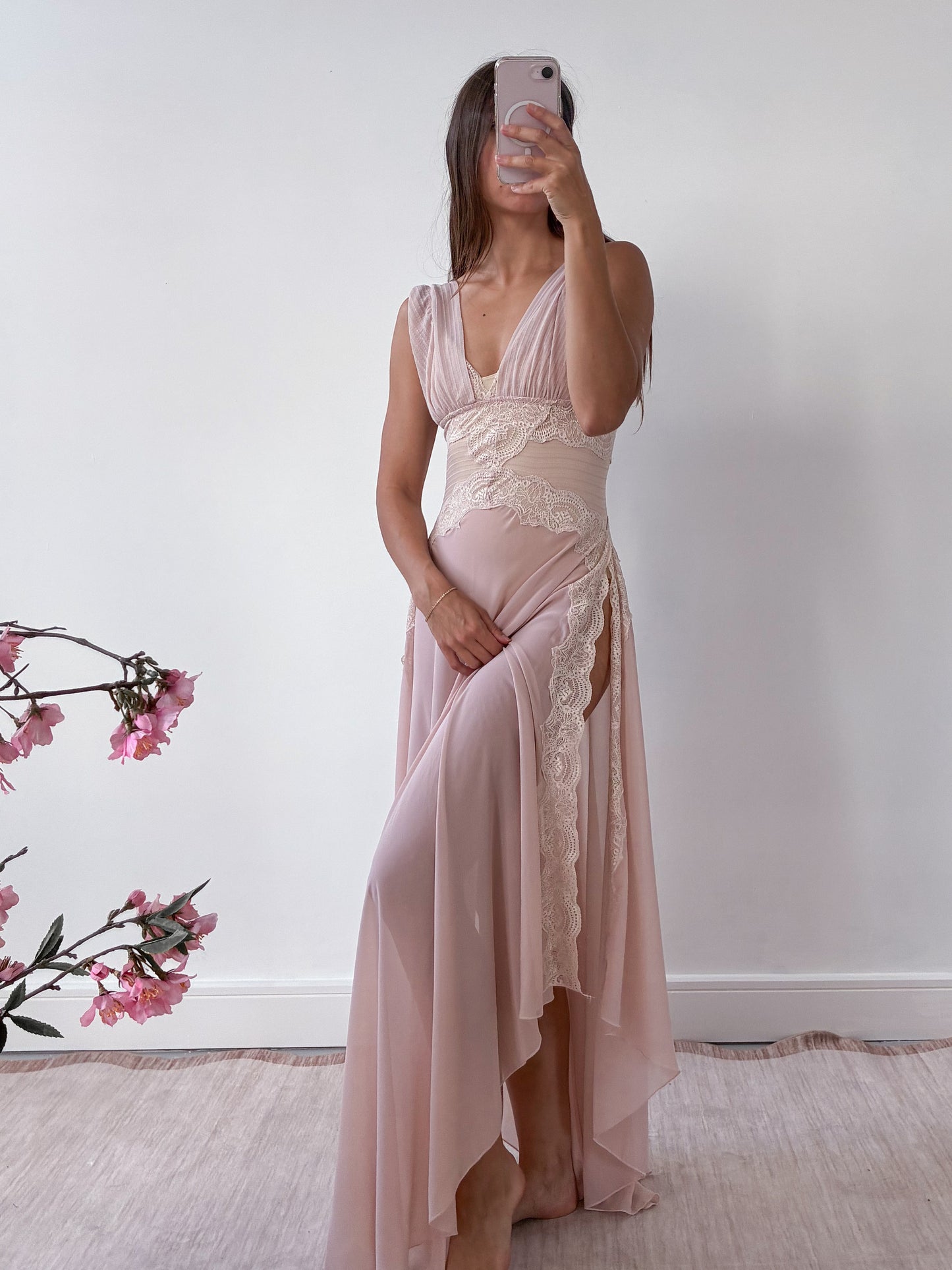 1970s Powder Pink Lingerie Set With Lace Trim
