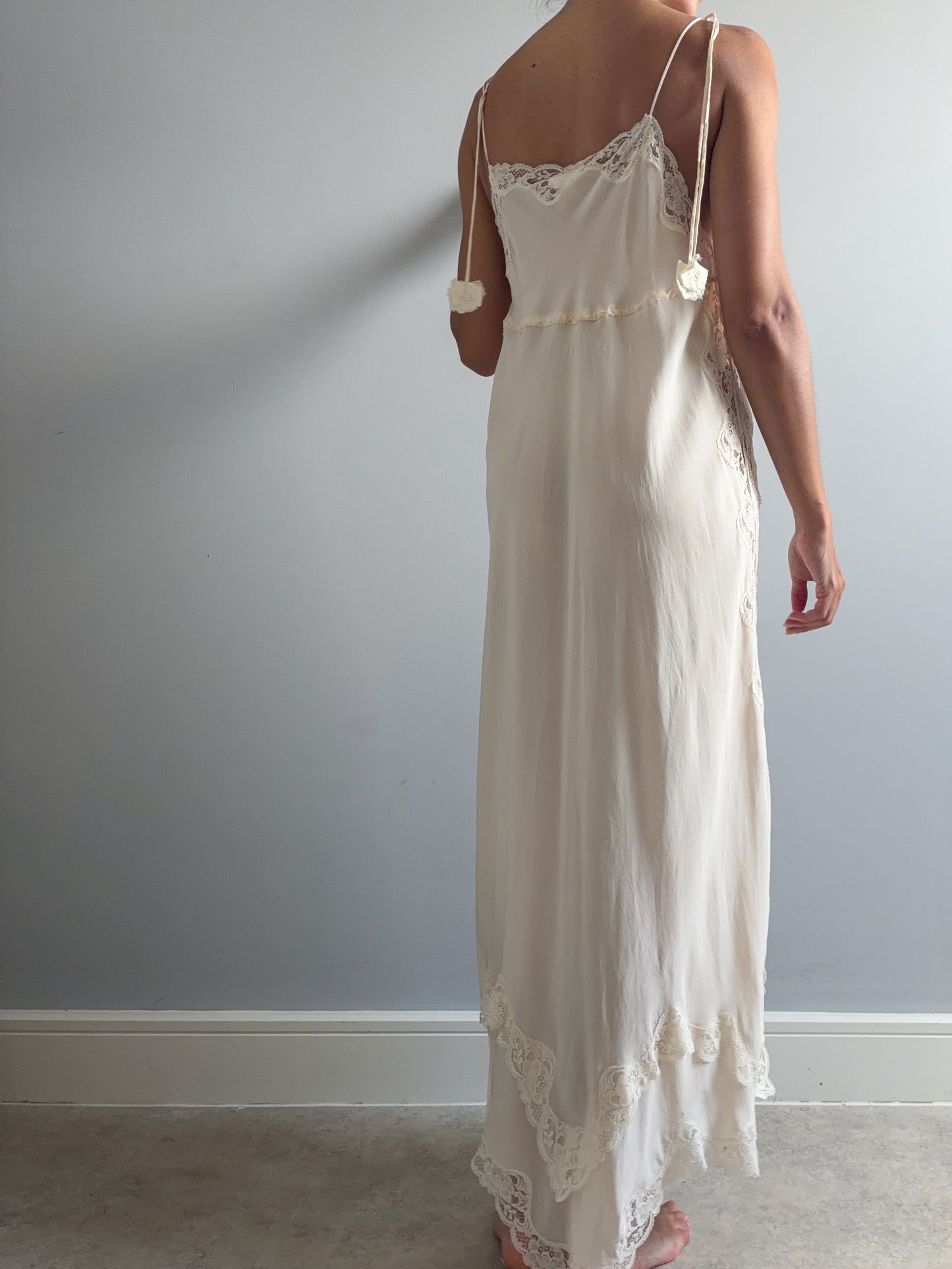 1970s Designer Pure Silk Nightgown With Lace Inserts
