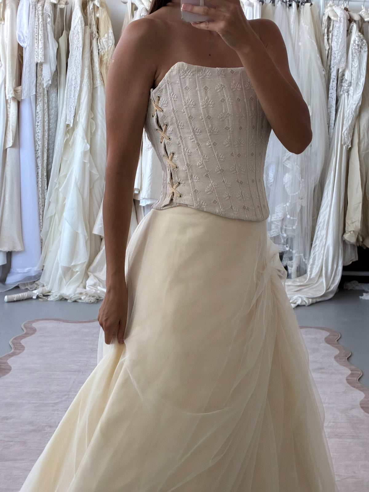 1990s Italian Chiffon Gathered Bridal Skirt In Cream