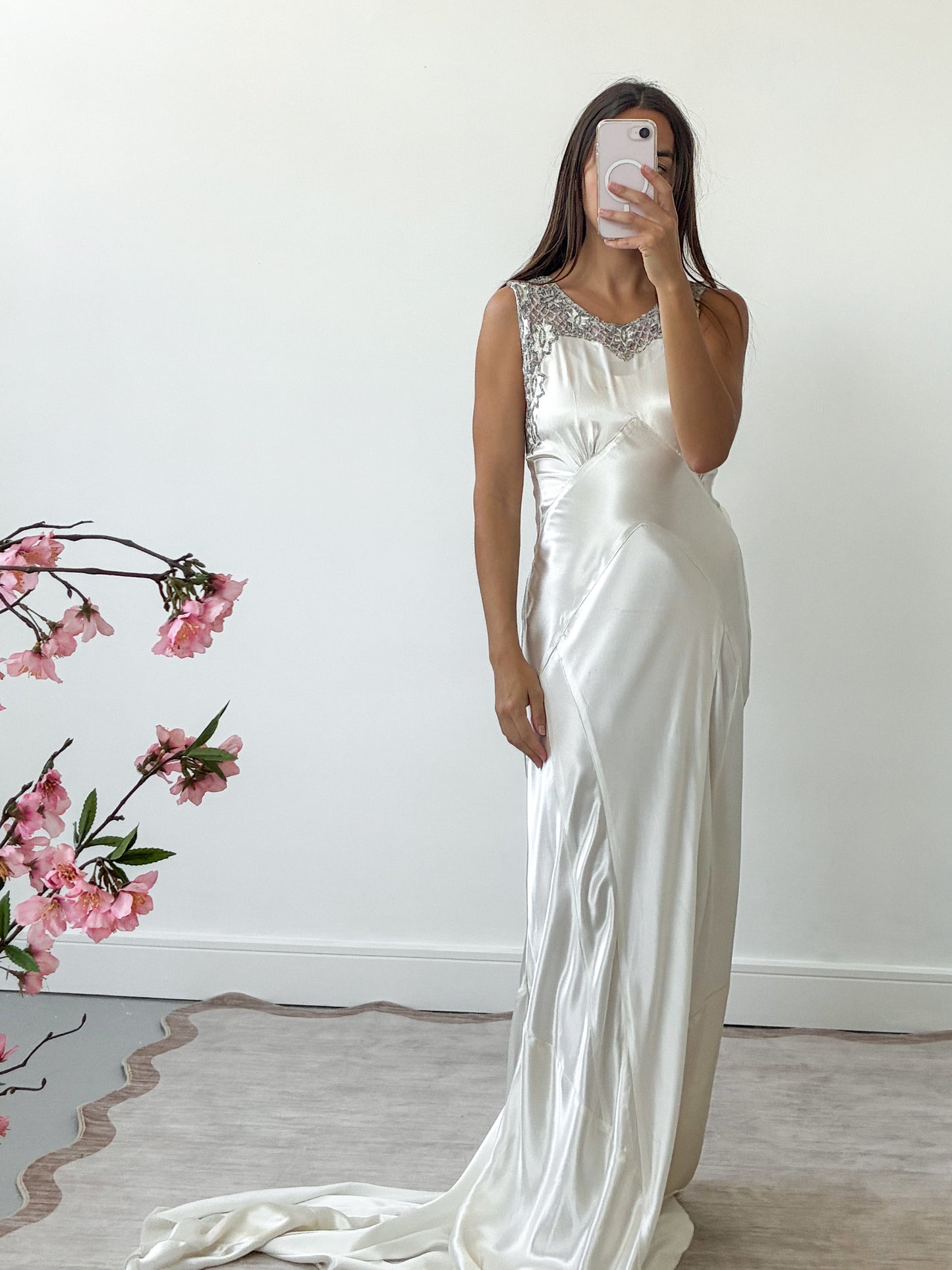 1930s Silk Gown With Beaded Neckline And Train M