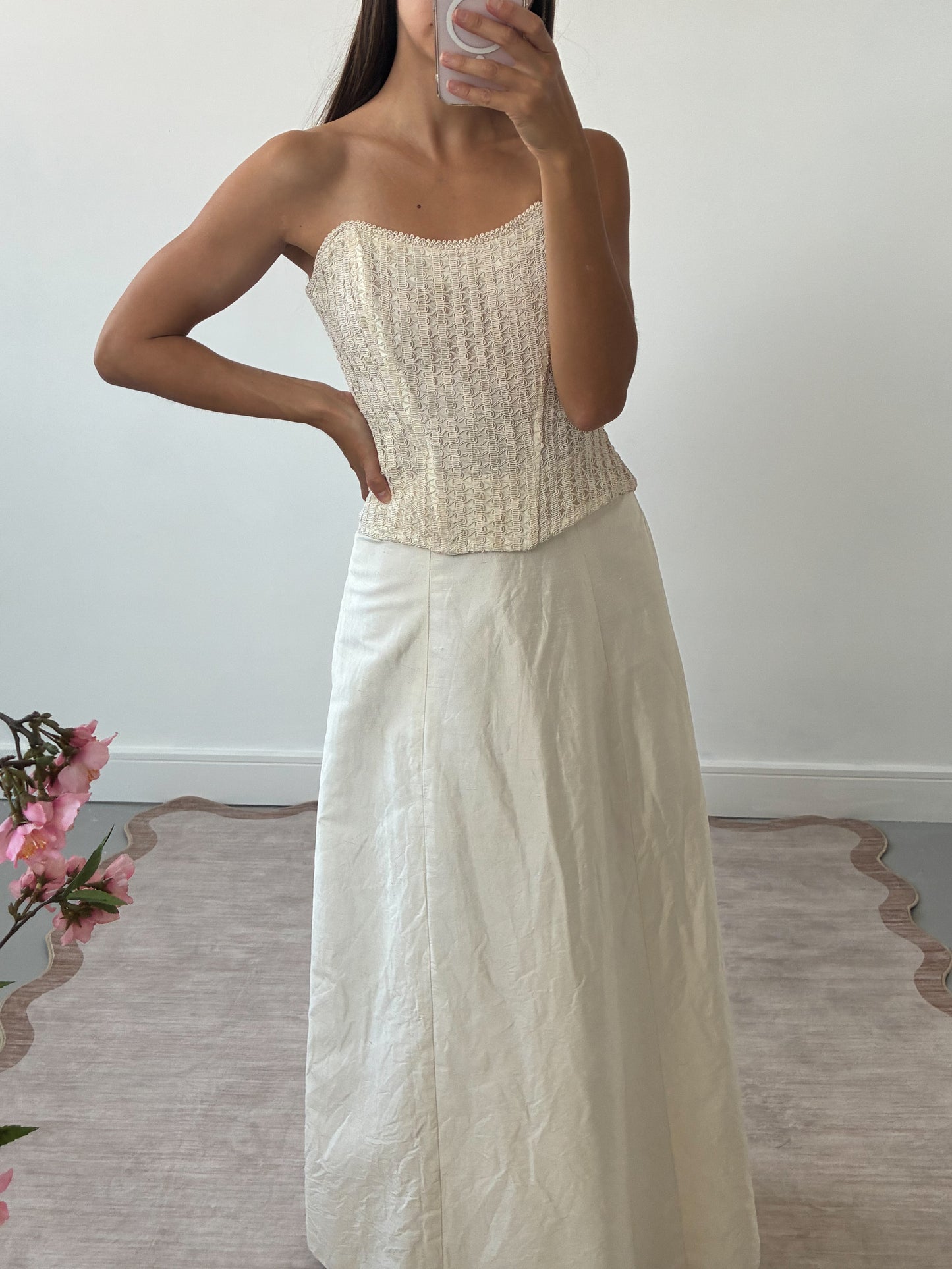 1990s Woven Bridal Corset Top In Cream S M