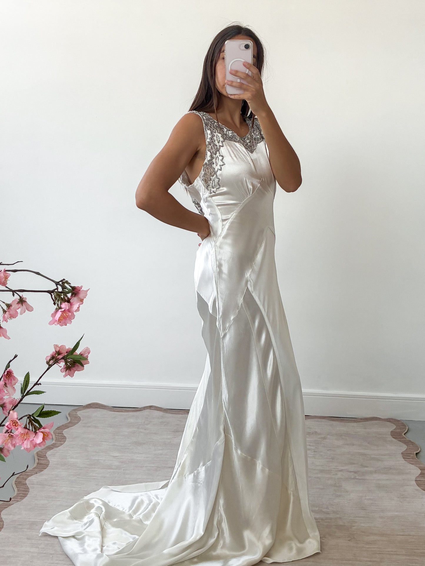 1930s Silk Gown With Beaded Neckline And Train M