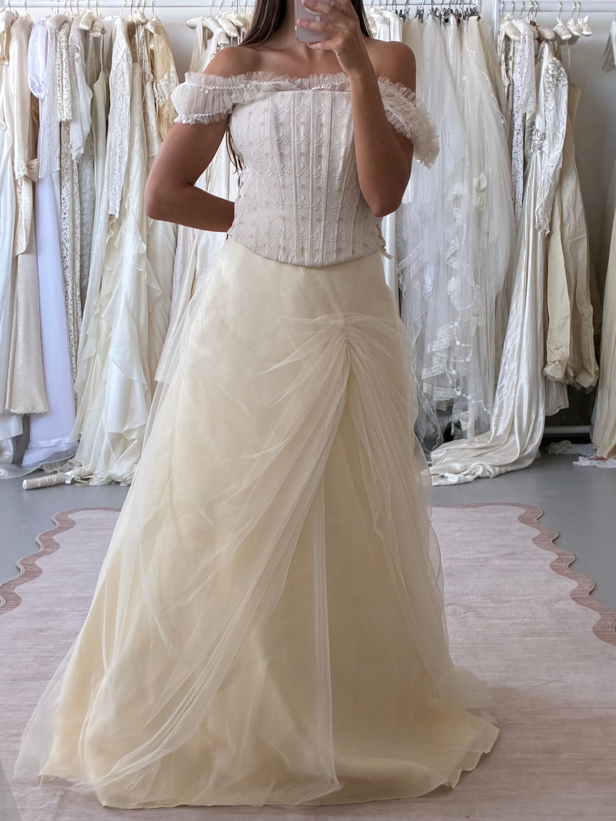 1990s Italian Chiffon Gathered Bridal Skirt In Cream