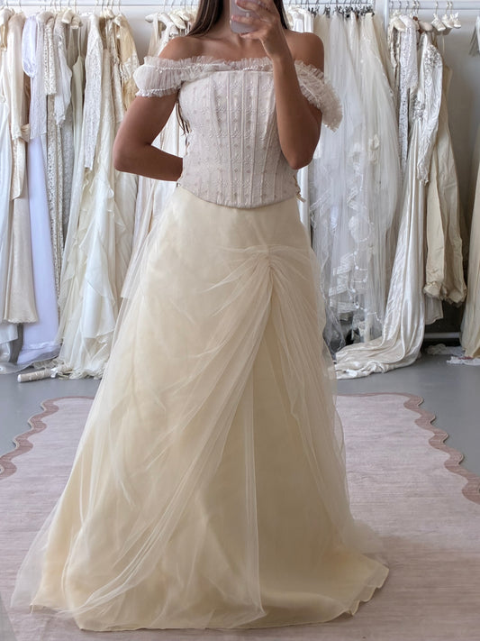 1990s Italian Chiffon Gathered Bridal Skirt In Cream