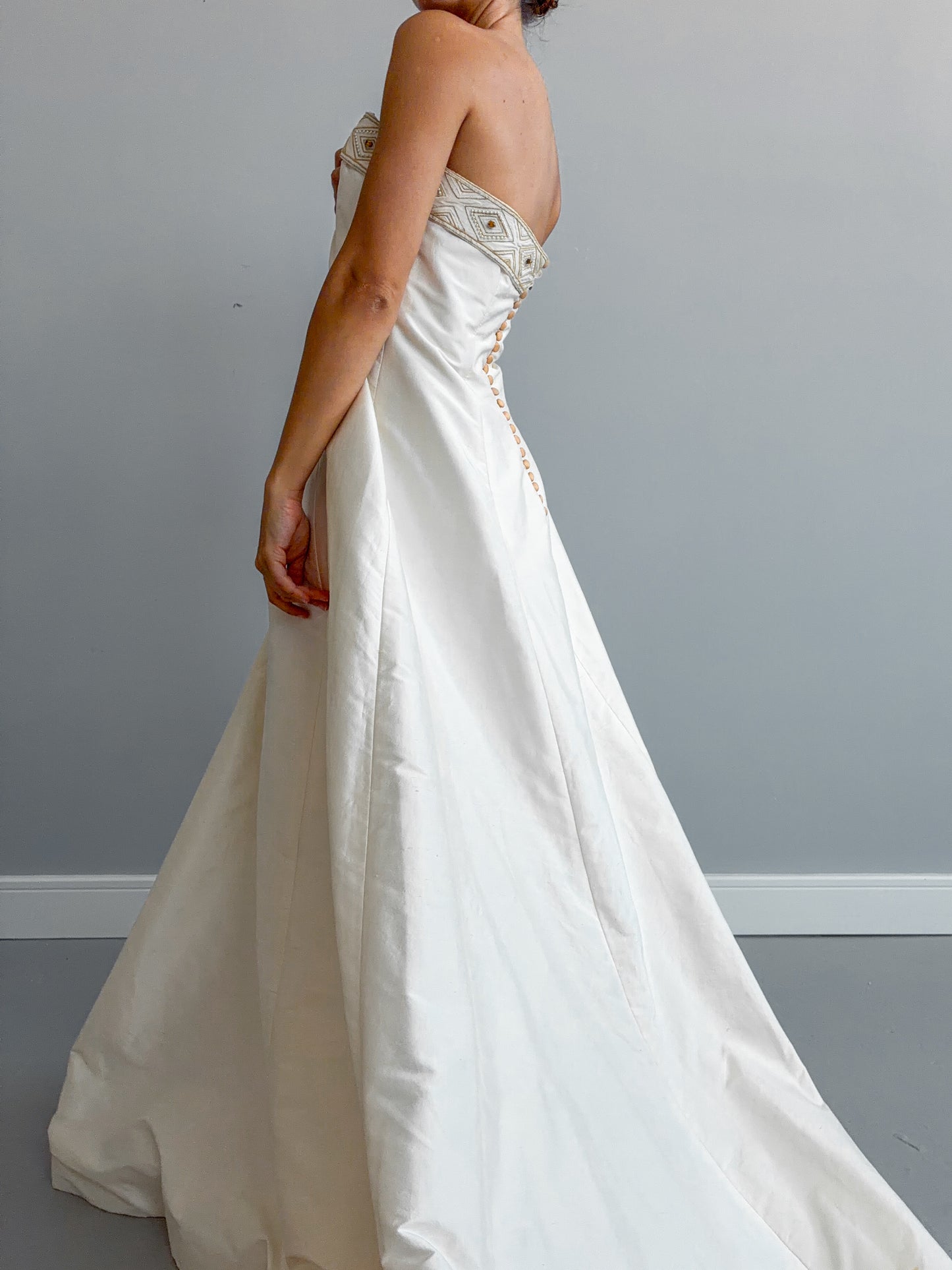 90s Silk Boned Wedding Dress With Train