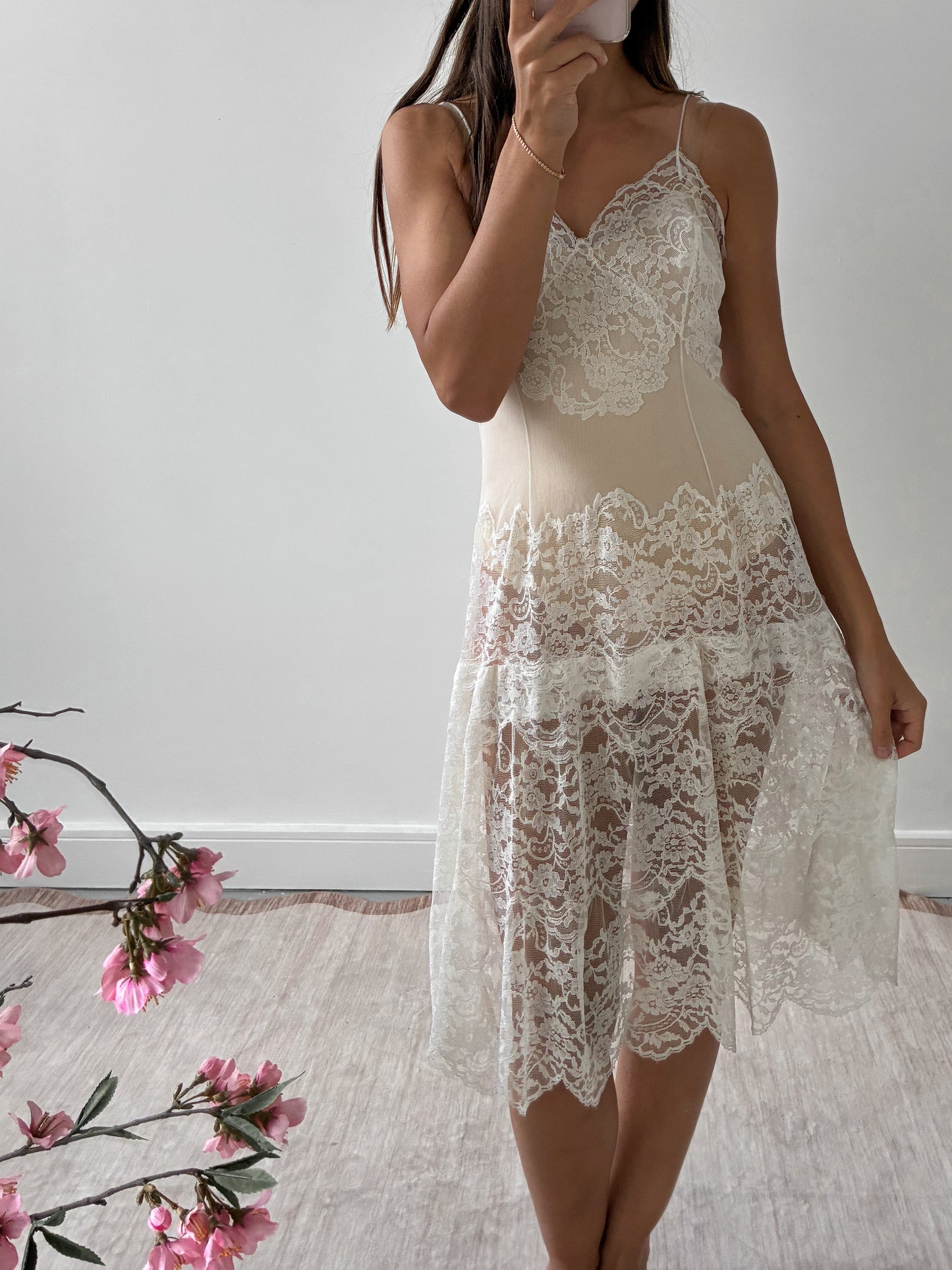 1960s Ivory All Lace Midi Slip