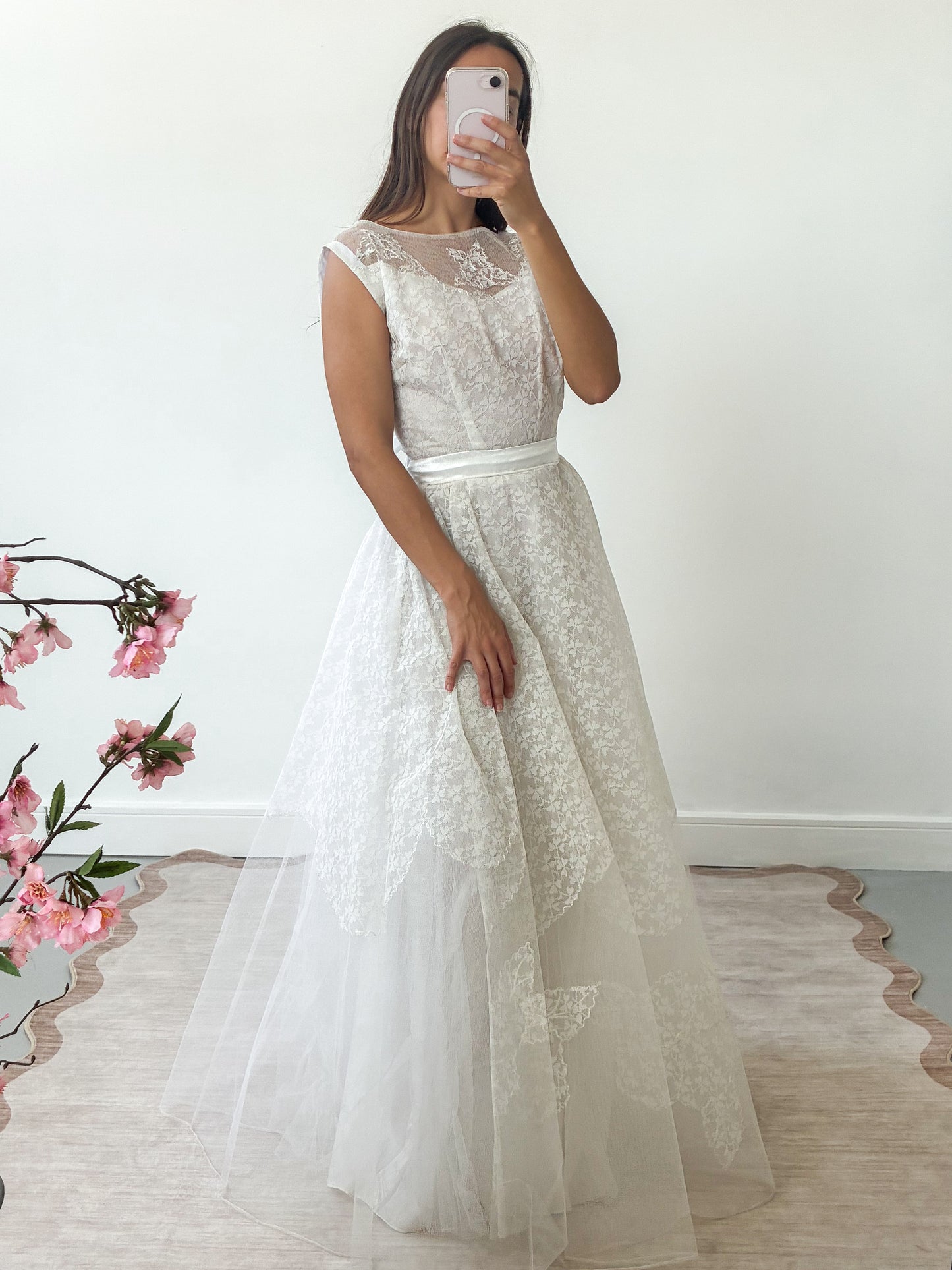 1950s Tulle & Net Dress With Reworked Bow Detail S M