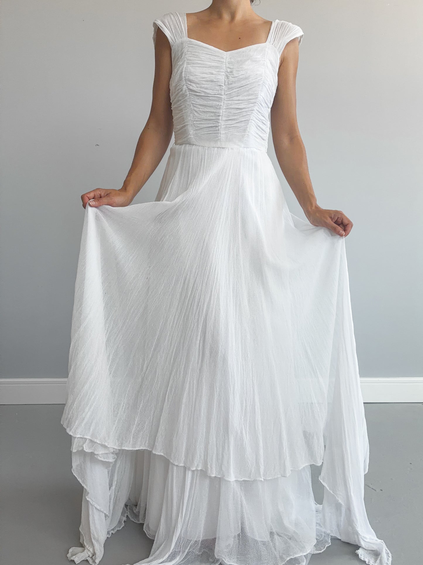 1940s Tulle Net Wedding Dress With Asymmetrical Skirt