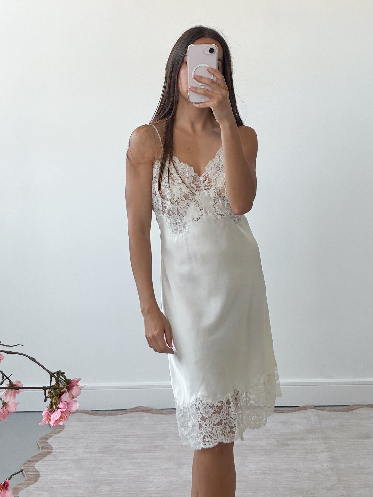 1940s Ivory Silk Blend Slip With Lace Detail