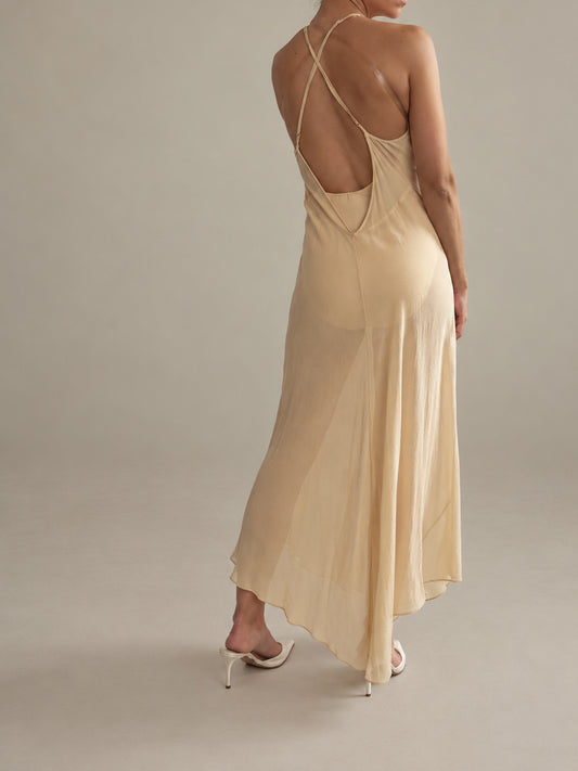 1990s Yellow Silk Chiffon Halterneck Slip Gown XS S M