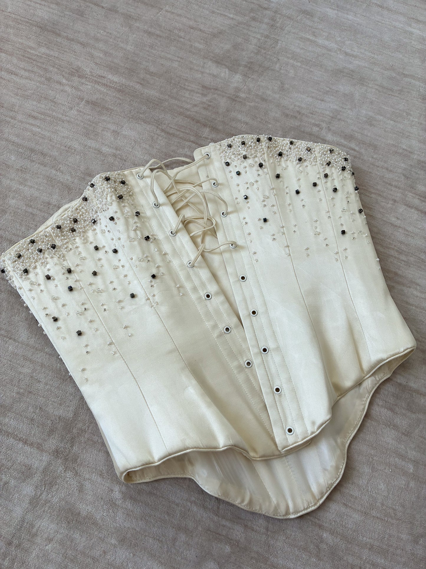 1990s Silk Lace-Up Embellished Corset In Cream S