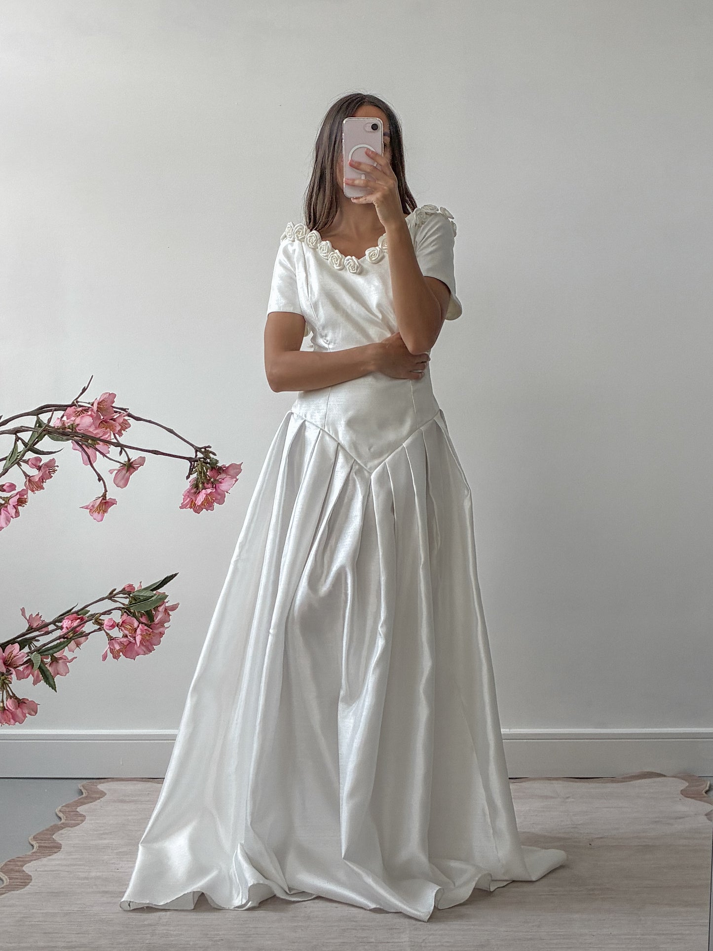 1990s Taffeta Dress With Rosette Detail