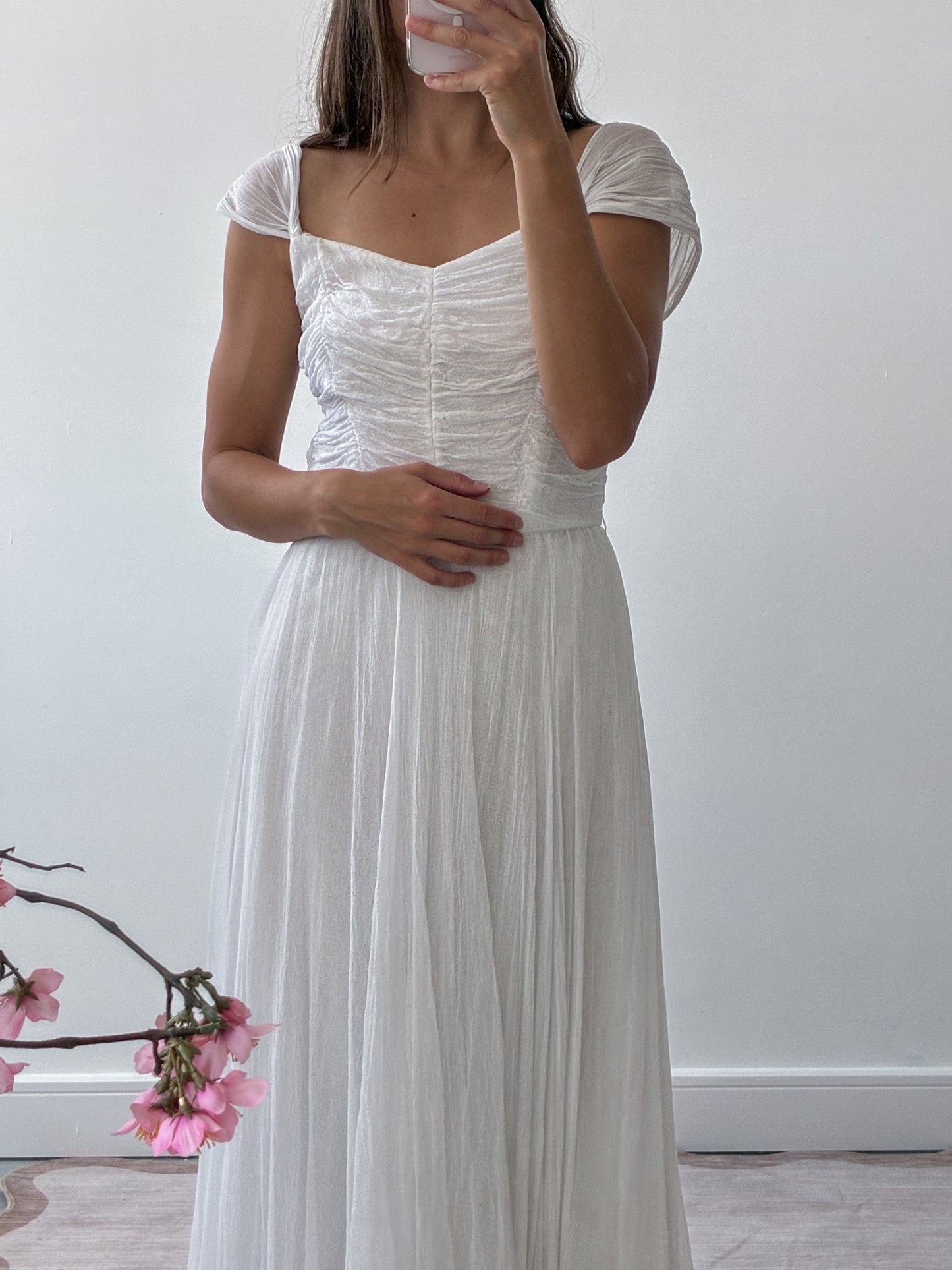 1940s Tulle Net Wedding Dress With Asymmetrical Skirt XS