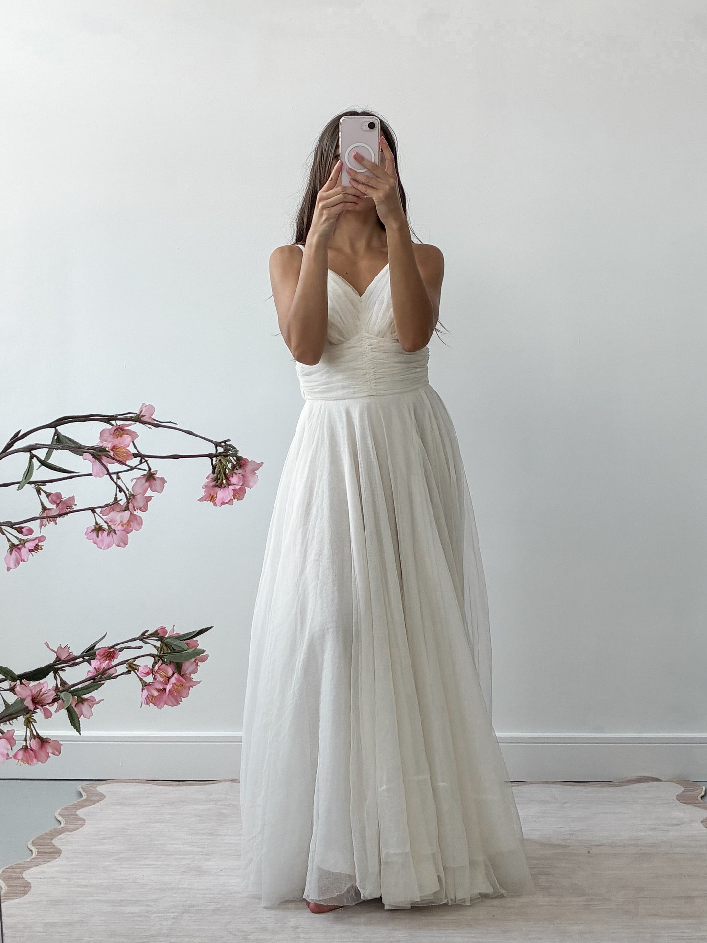 1940s Net Tulle Wedding Dress With Ruched Sweetheart Bodice