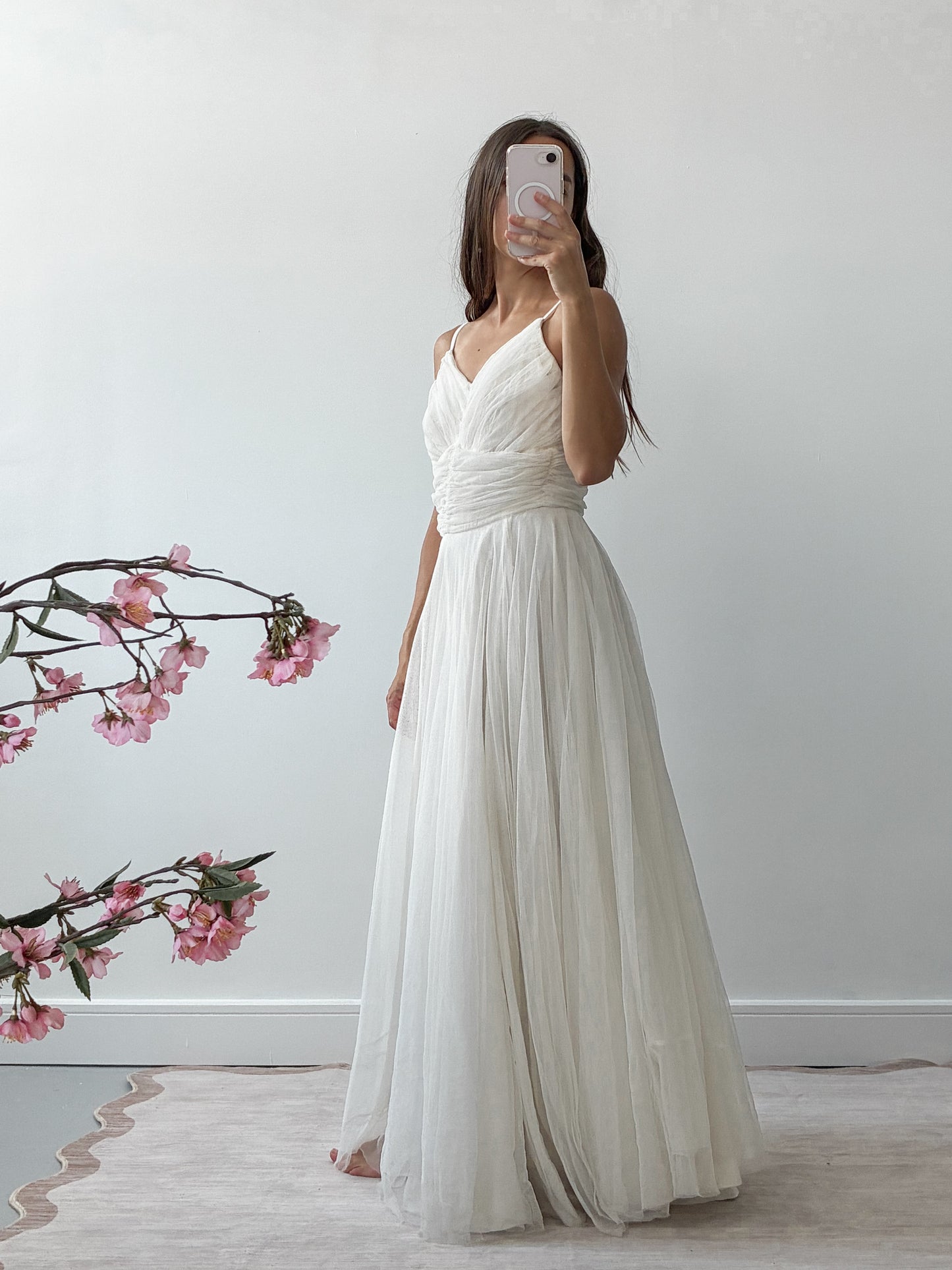 1940s Net Tulle Wedding Dress With Ruched Sweetheart Bodice