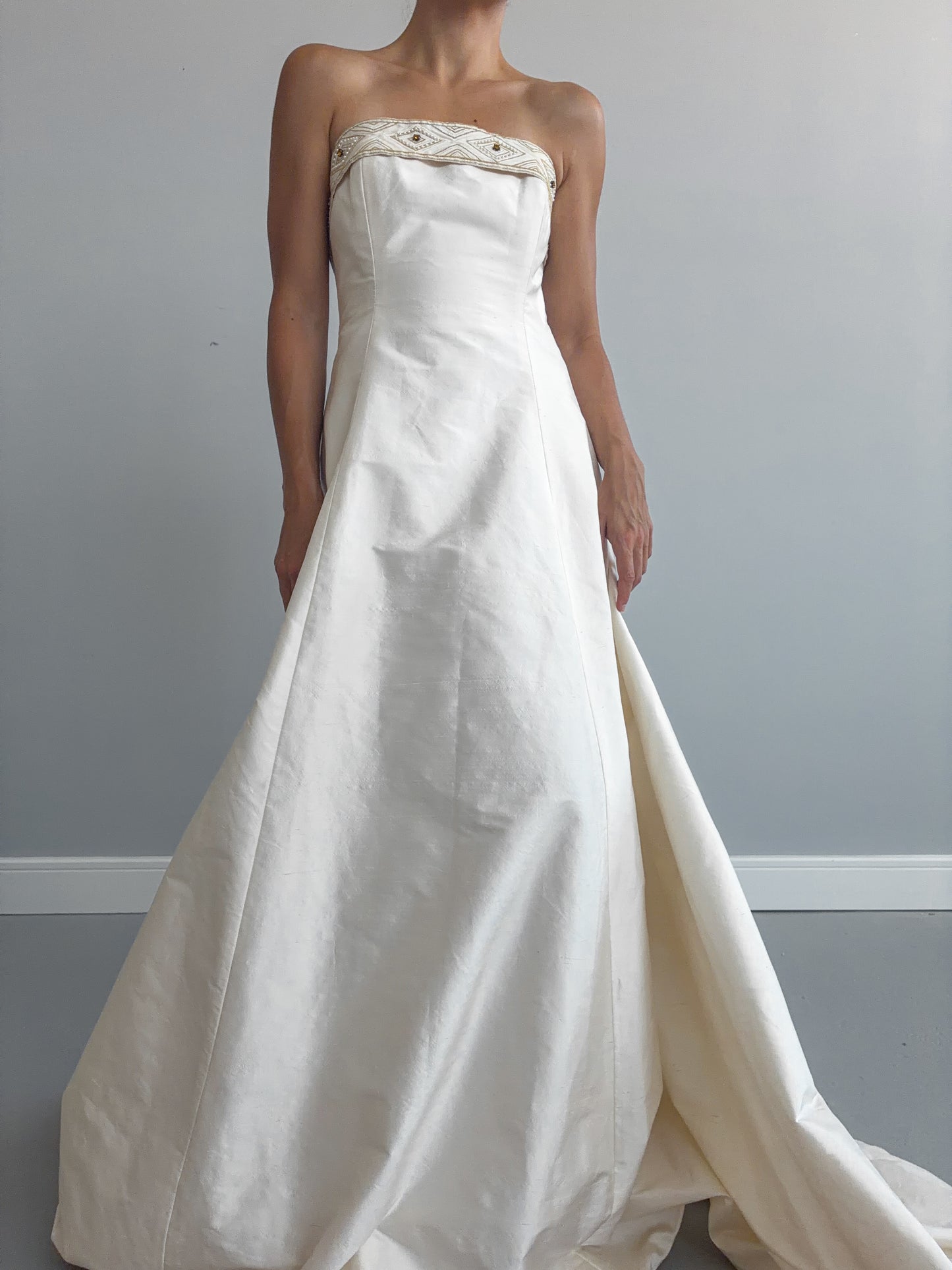 90s Silk Boned Wedding Dress With Train
