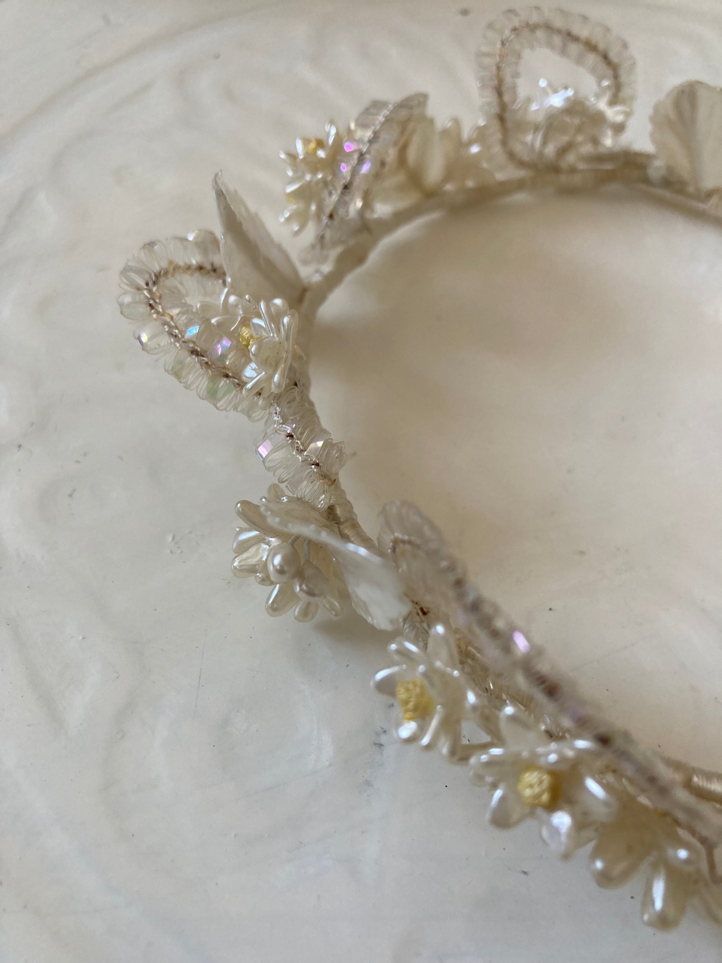 1940s Ornate Tiara with Pearlised Wax Flowers and Sequin Detail