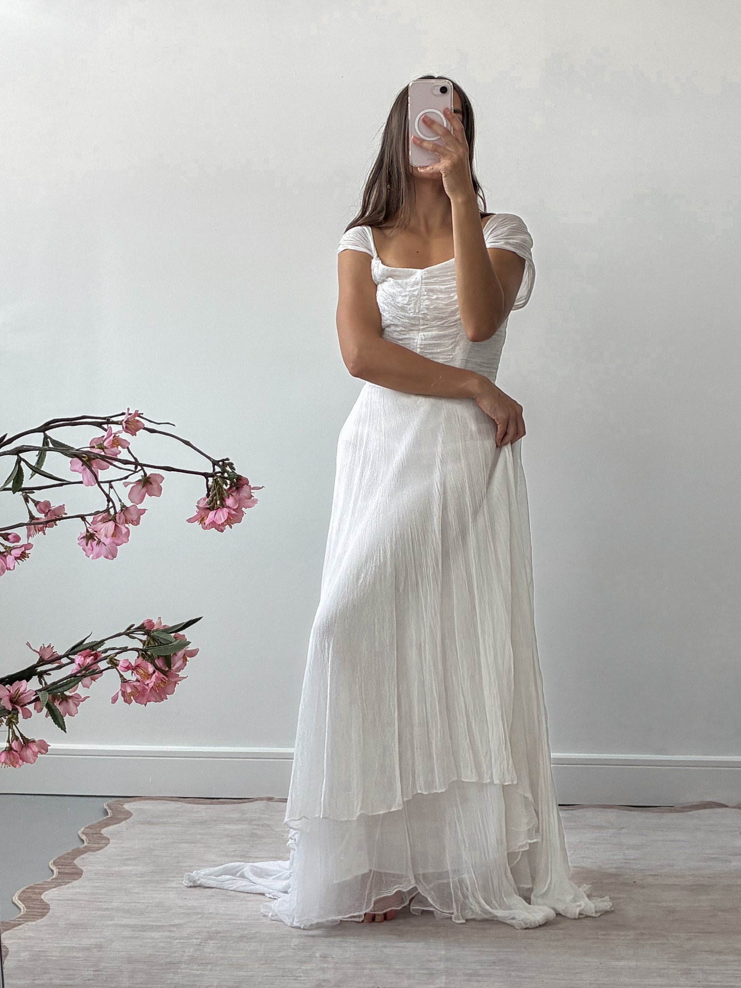 1940s Tulle Net Wedding Dress With Asymmetrical Skirt XS