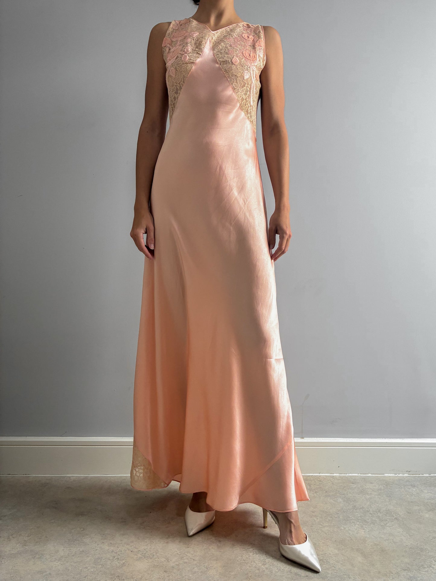 1930s Pink Silk Slip With Detailed Embroidery And Matching Jacket
