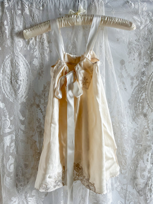 Antique Pure Silk Embroidered Camisole With Satin Straps In Vanilla