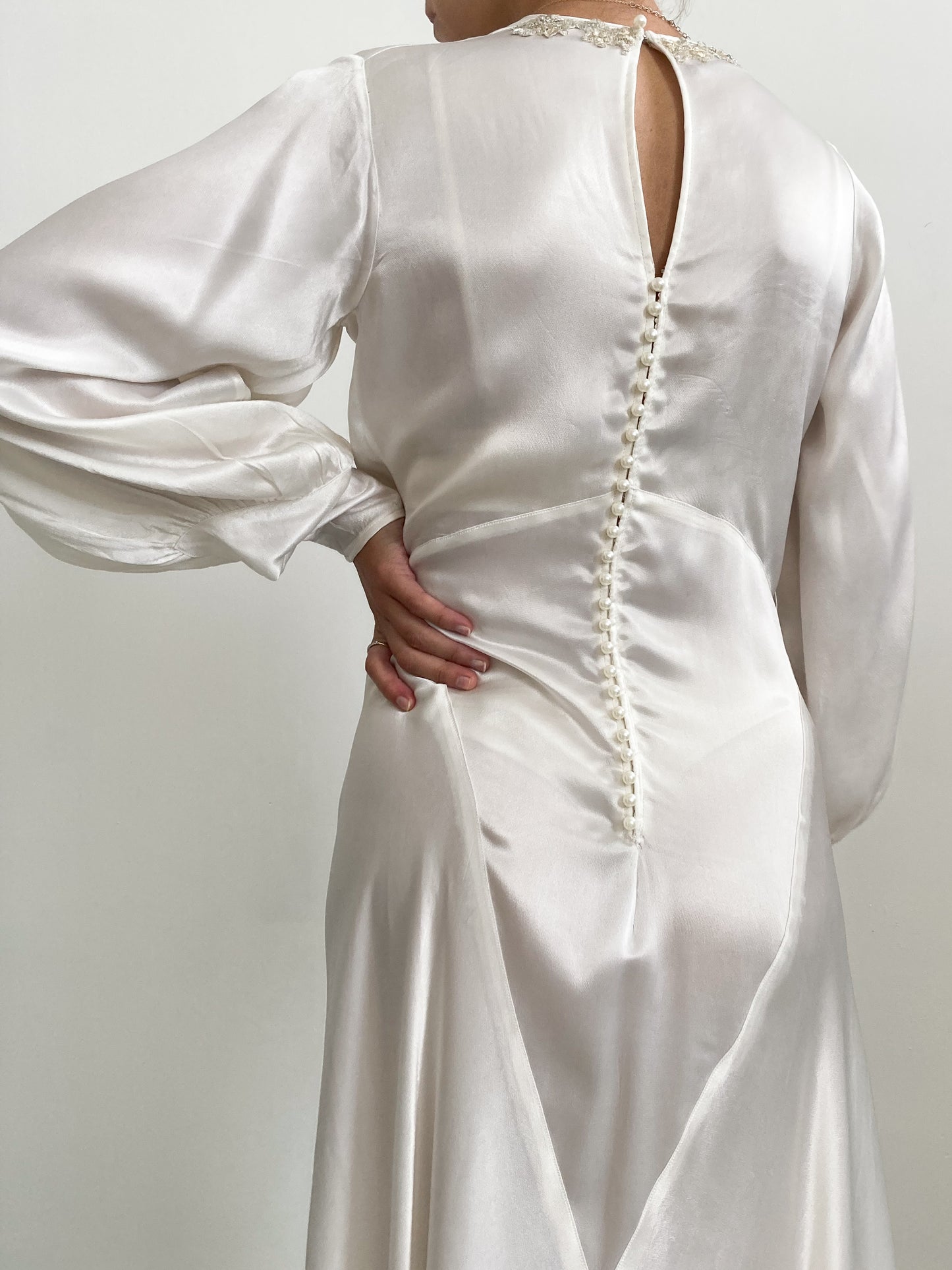 1930s Ivory Satin Wedding Gown with Cowl Neck