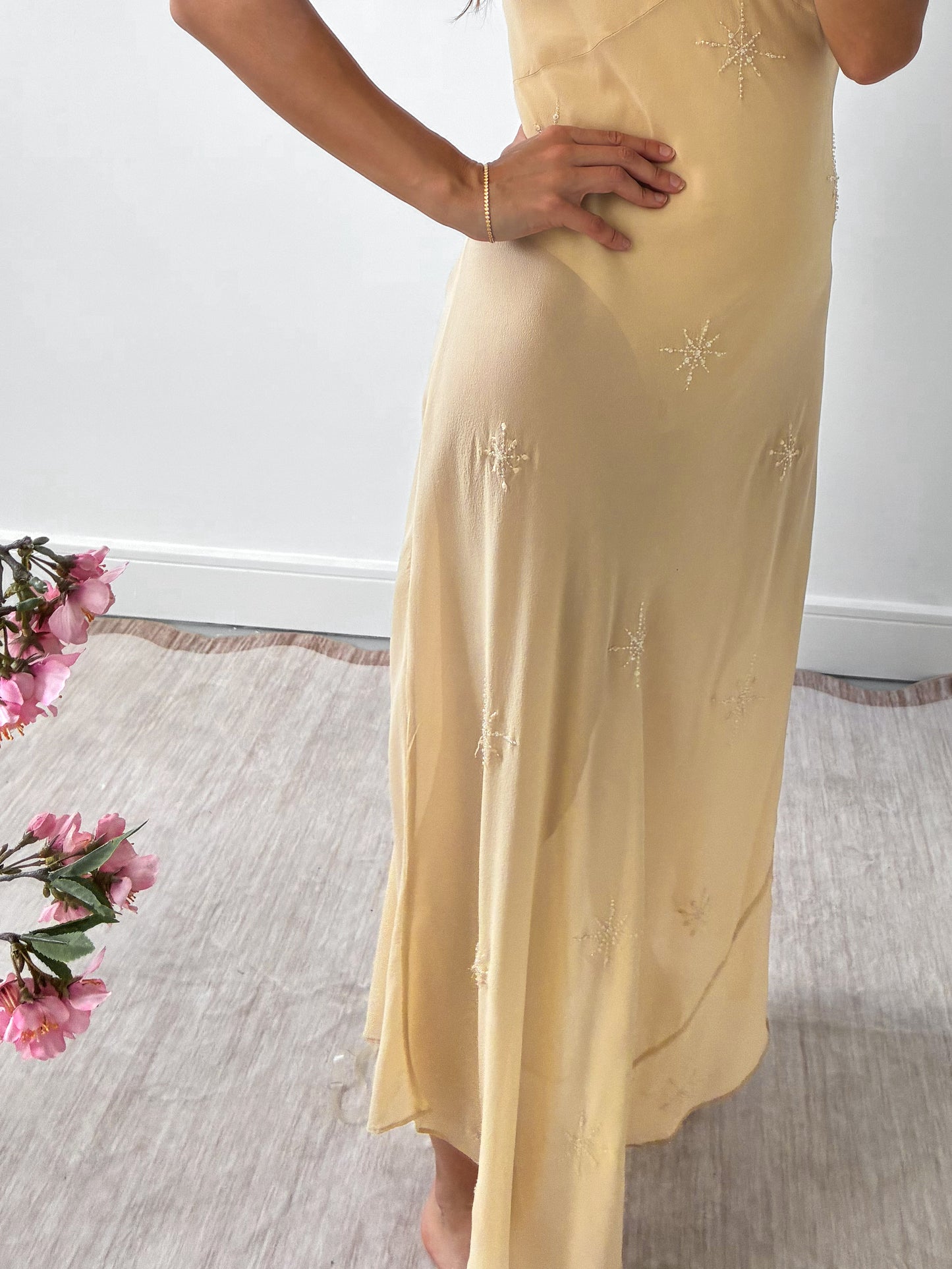 1990s Yellow Silk Chiffon Halterneck Slip Gown