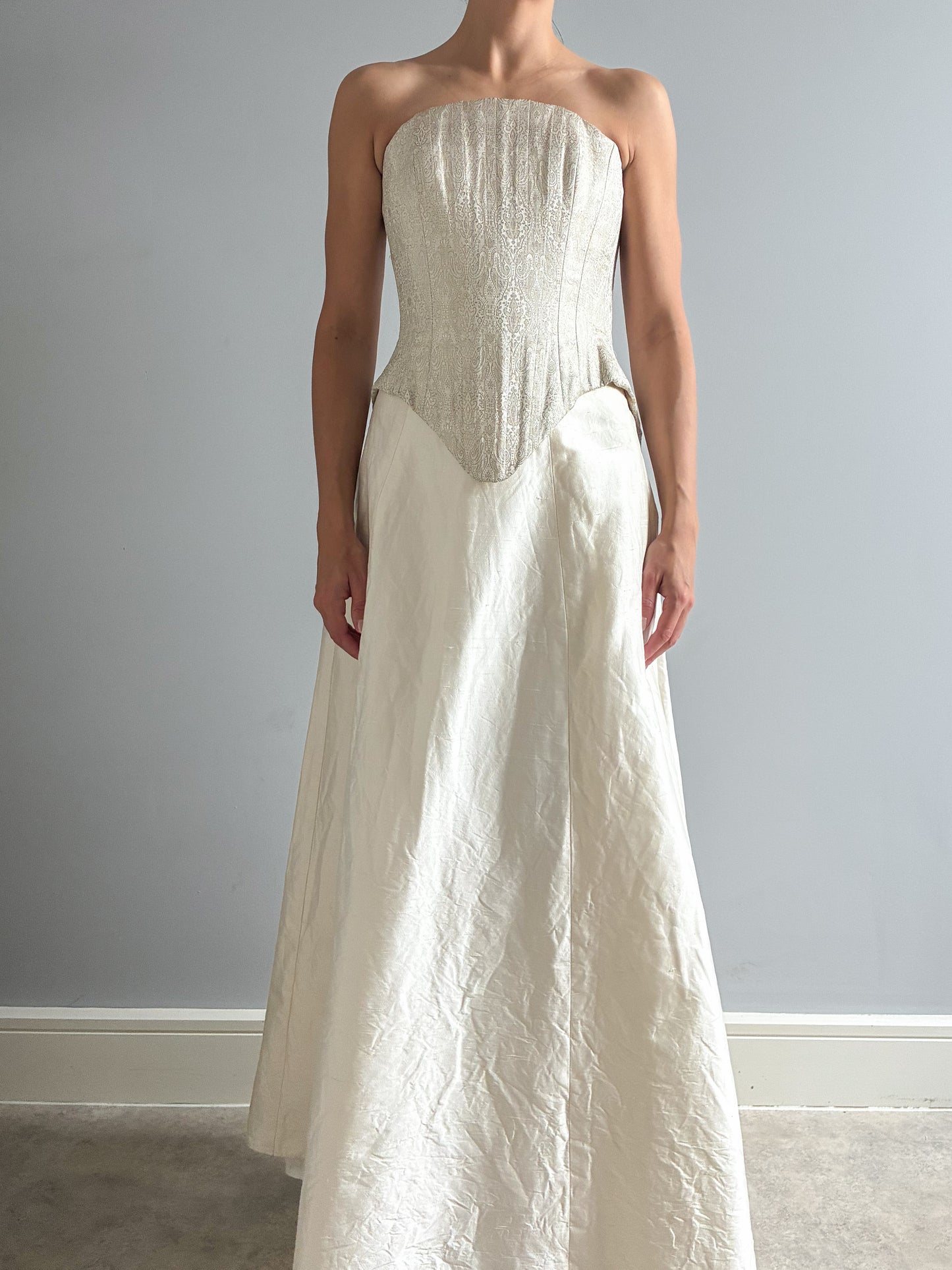 1990s Boned Corset And Raw Silk Skirt Bridal Set