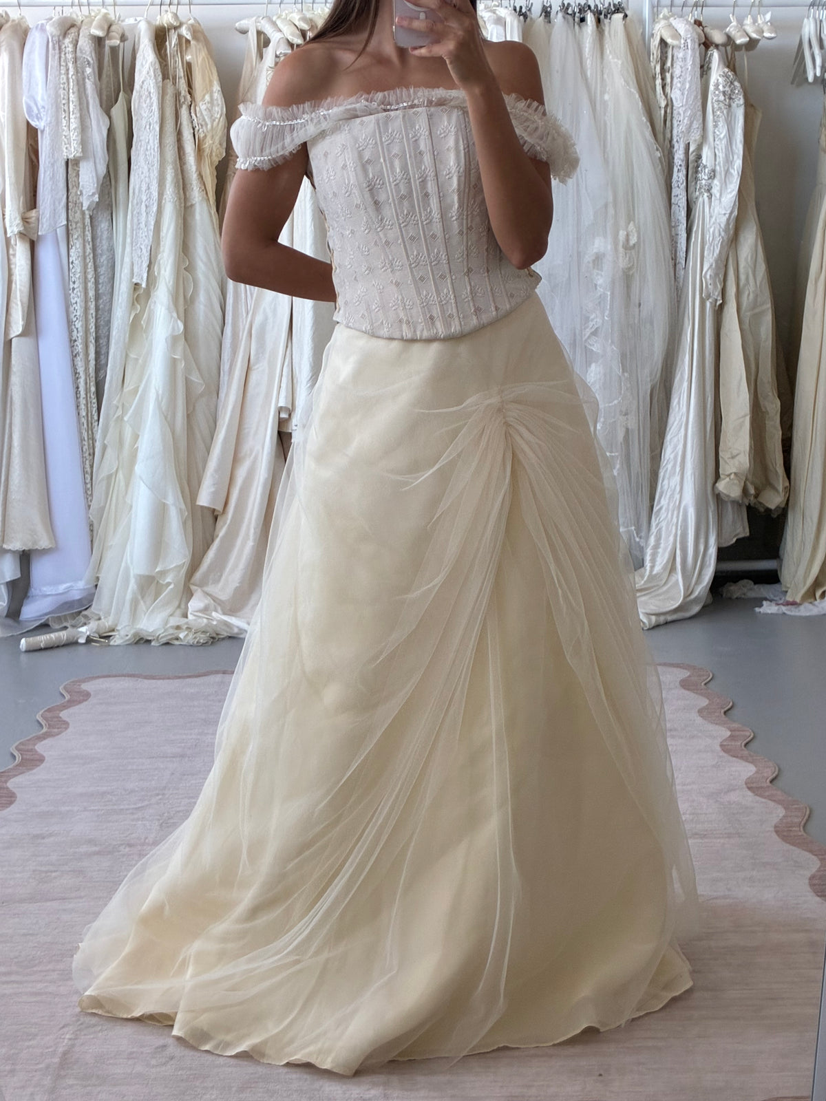 1990s Italian Chiffon Gathered Bridal Skirt In Cream
