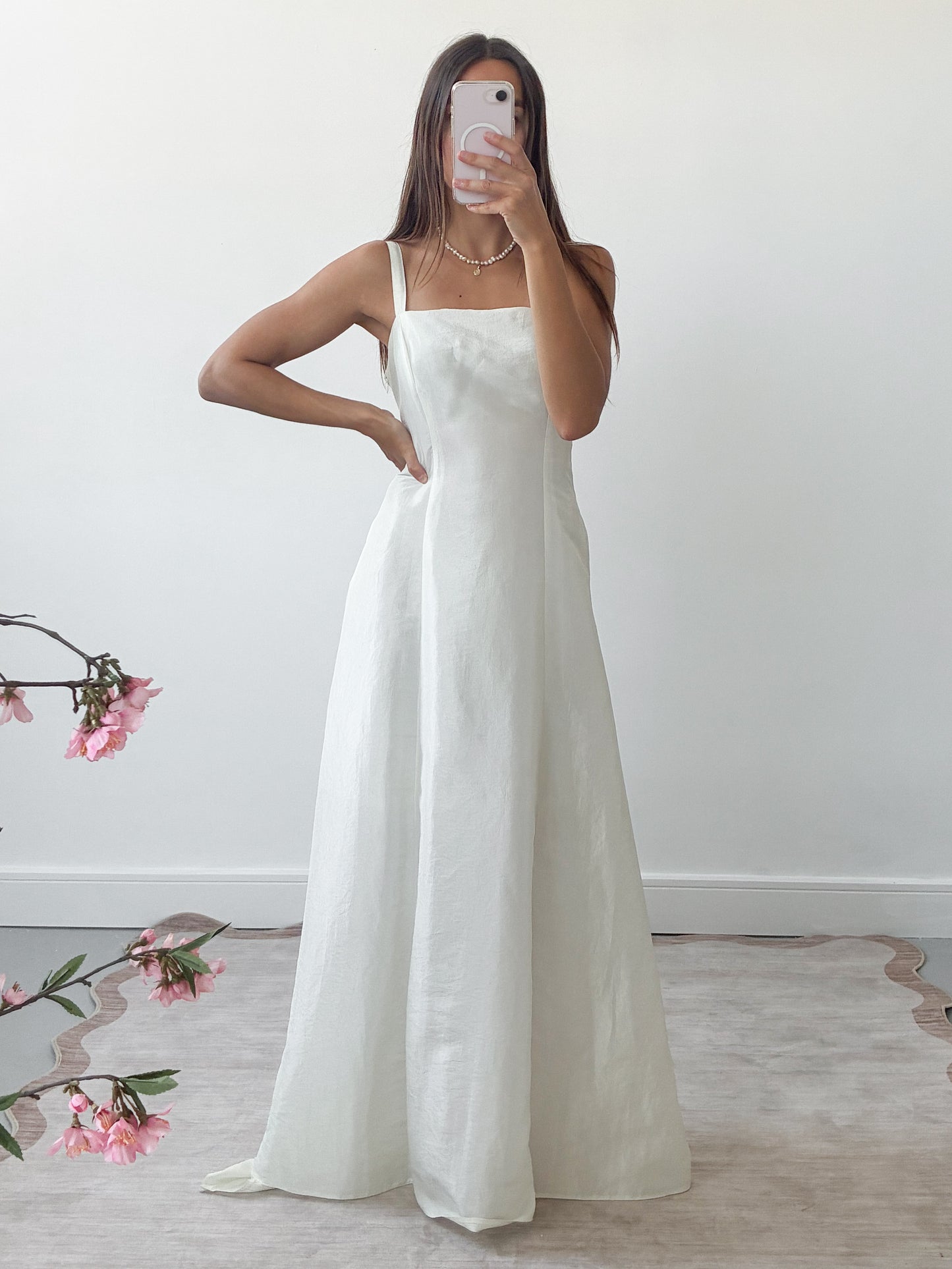1990s Taffeta Wedding Dress With Gathered Back & Small Train M