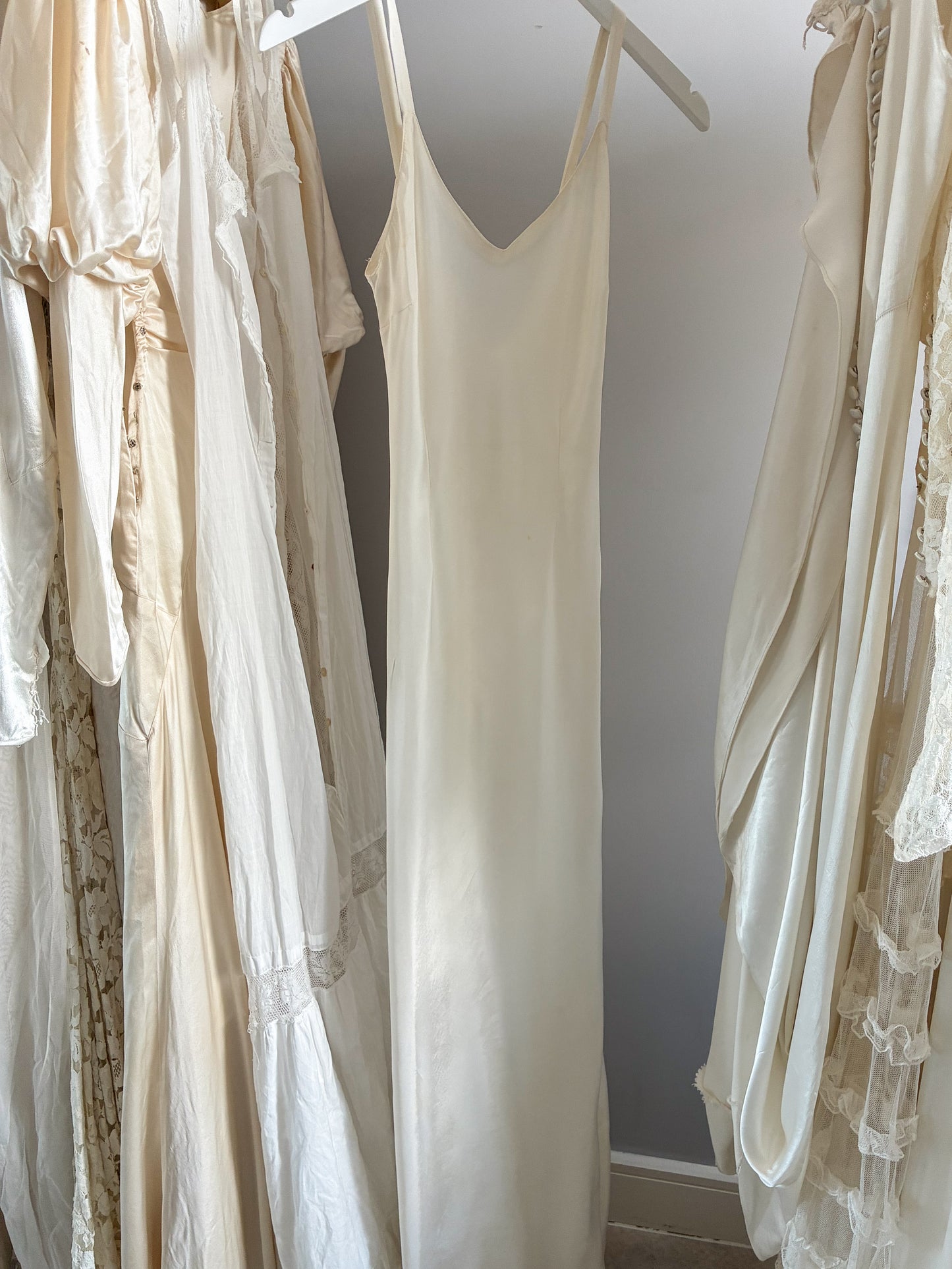 1930s Long White Satin Underslip
