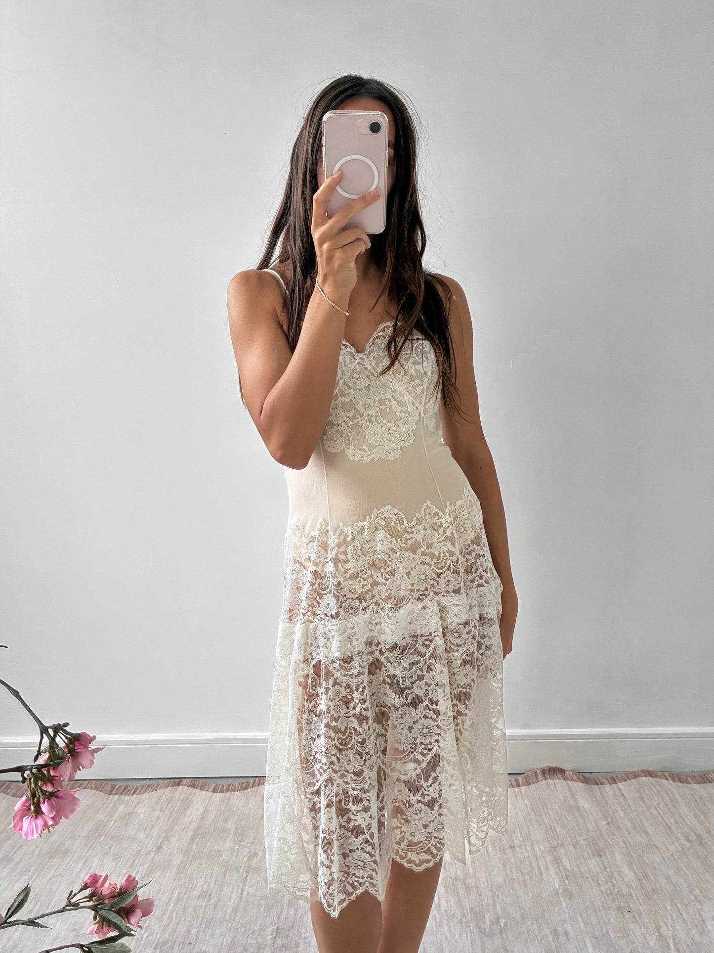 1960s Ivory All Lace Midi Slip