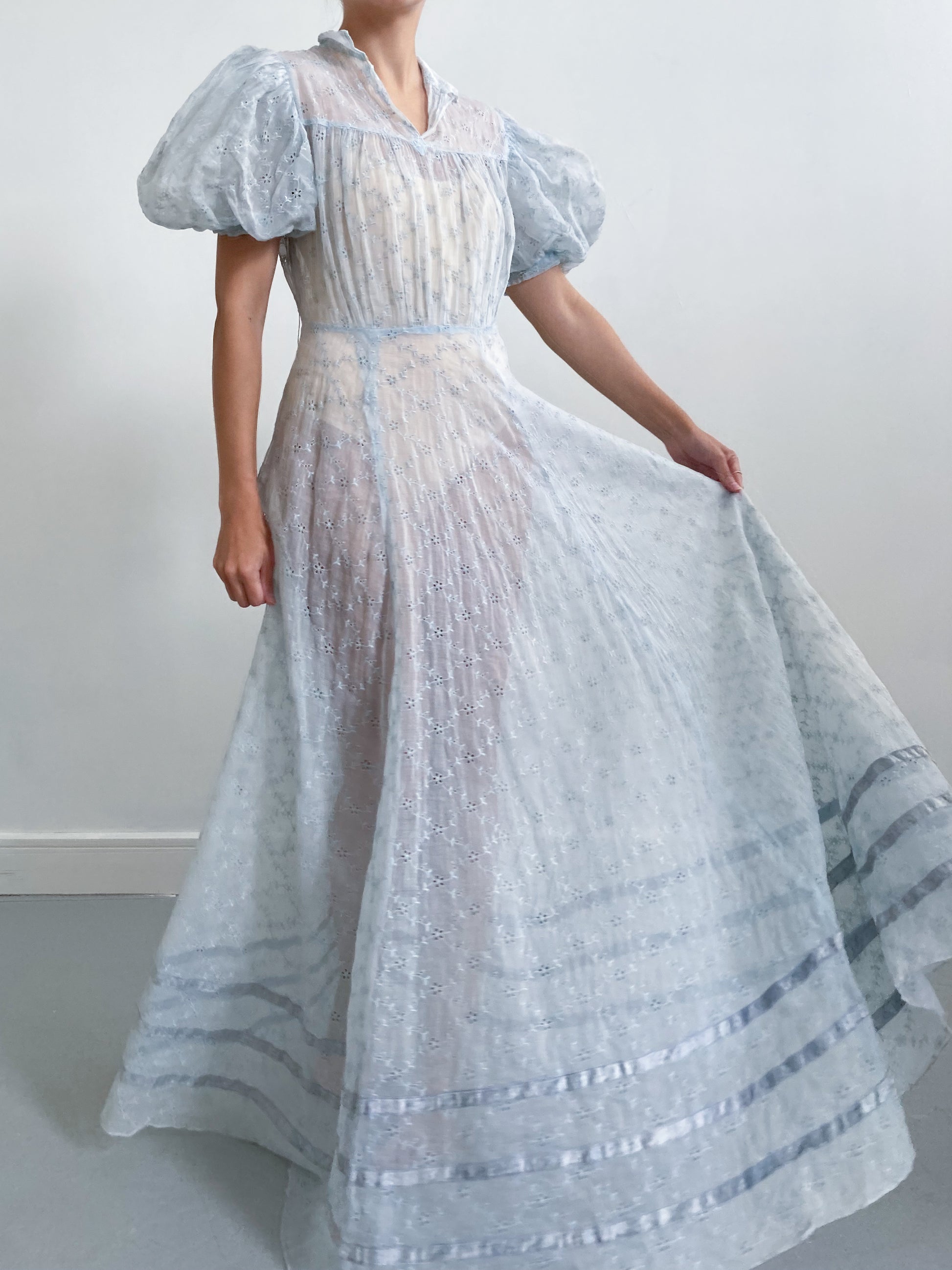 1930s Blue Floral Cotton Organdy Dress Adored Closet 1930s Blue Floral Cotton Organdy Dress Adored Closet