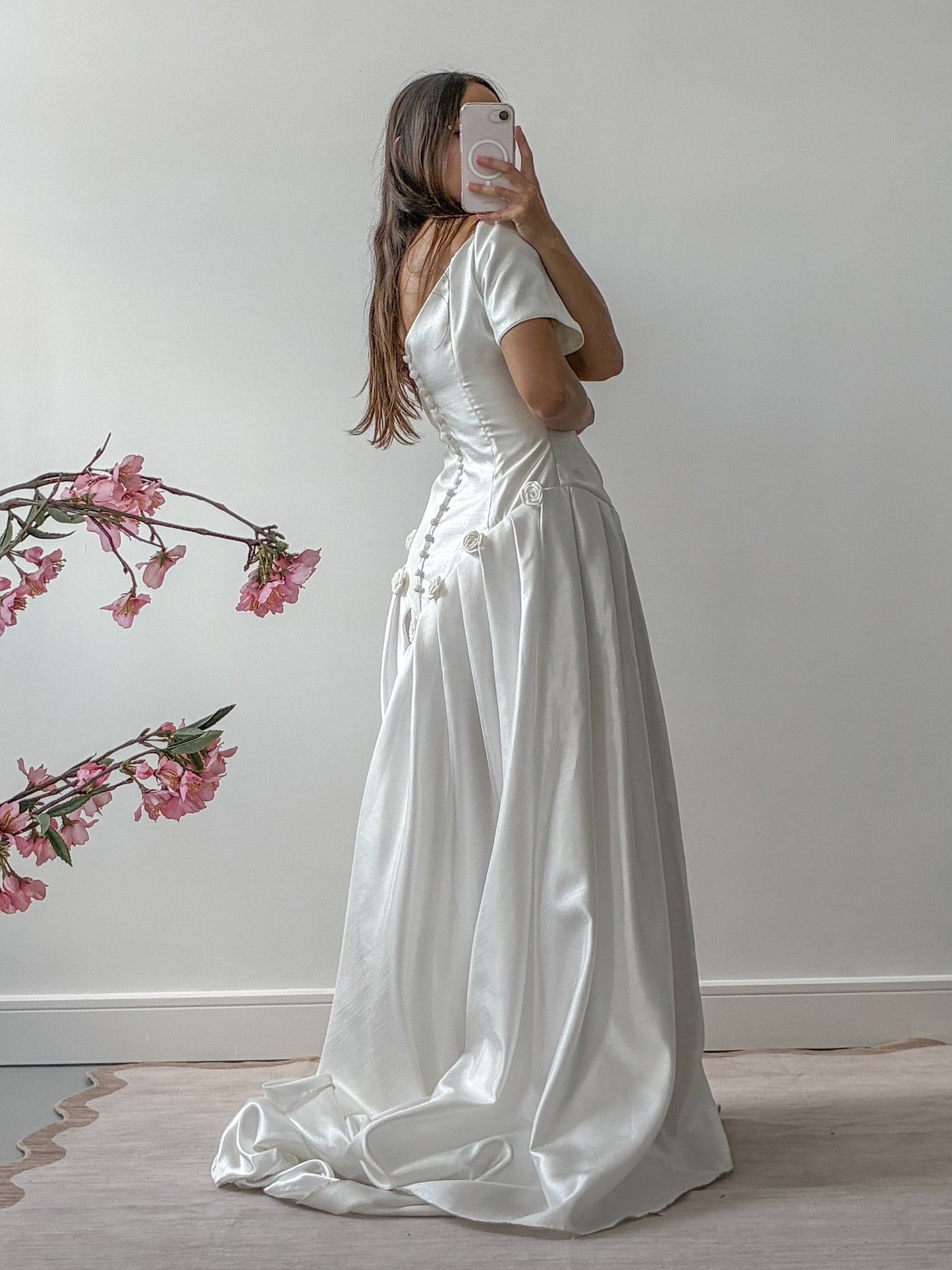 1990s Taffeta Dress With Rosette Detail