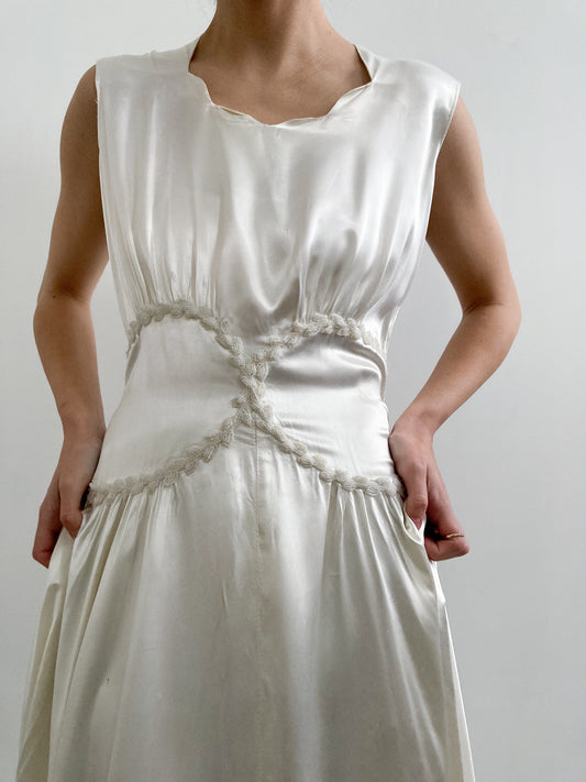 1940s Liquid Satin Dress with Beaded Waistline
