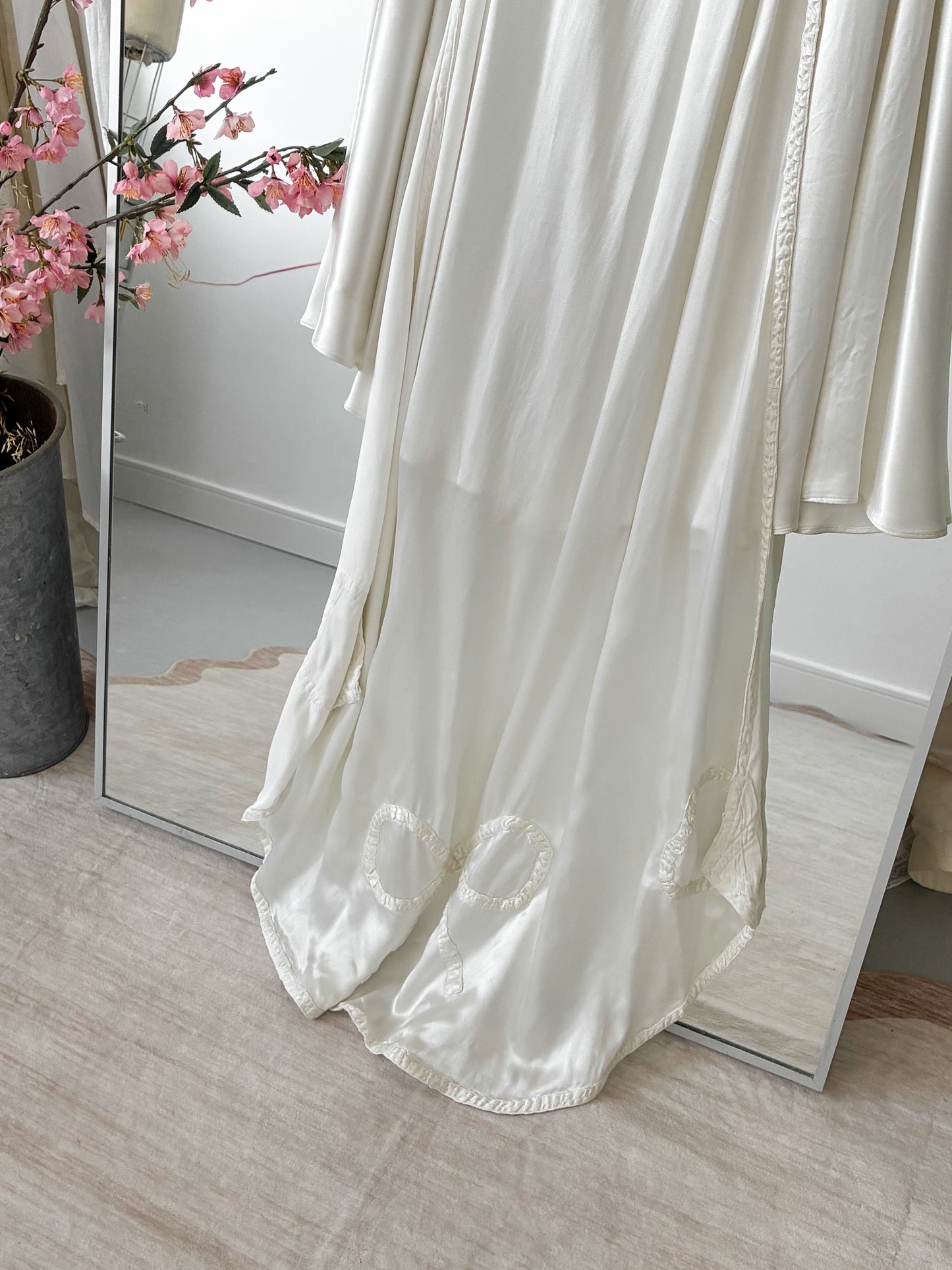 1940s Satin Dress With Wateau Train and Bow Detail