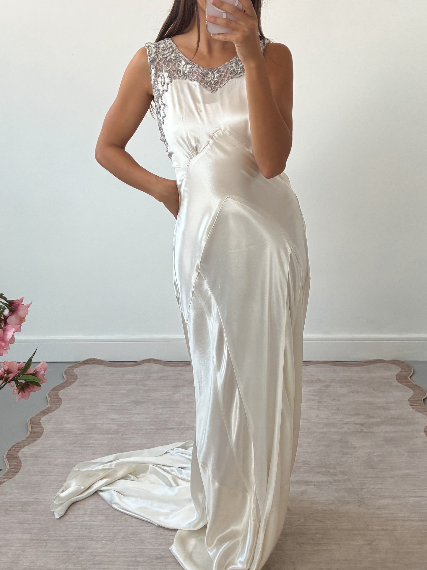 1930s Silk Gown With Beaded Neckline And Train M