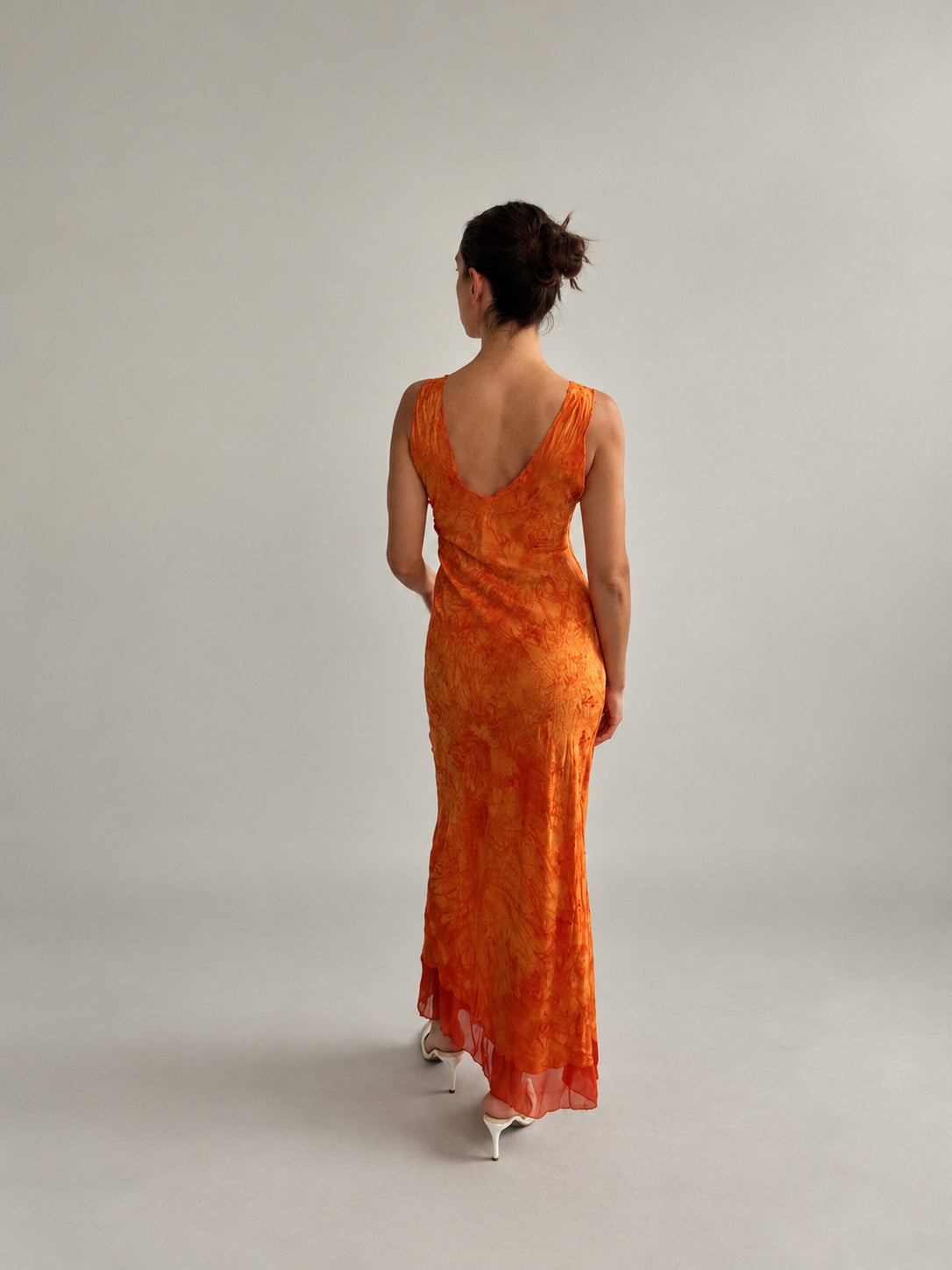 1930s Embroidered Silk & Chiffon Nightgown In Burnt Orange XS S