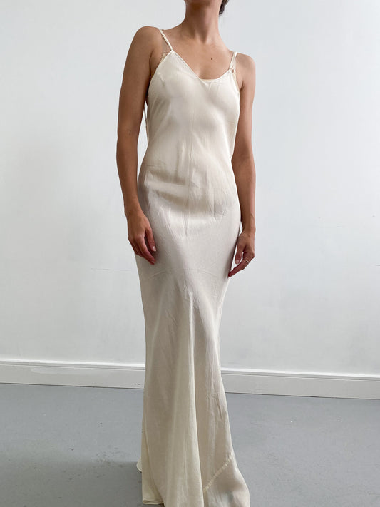 1930s Silk Maxi Slip with Spaghetti Straps and Low Back