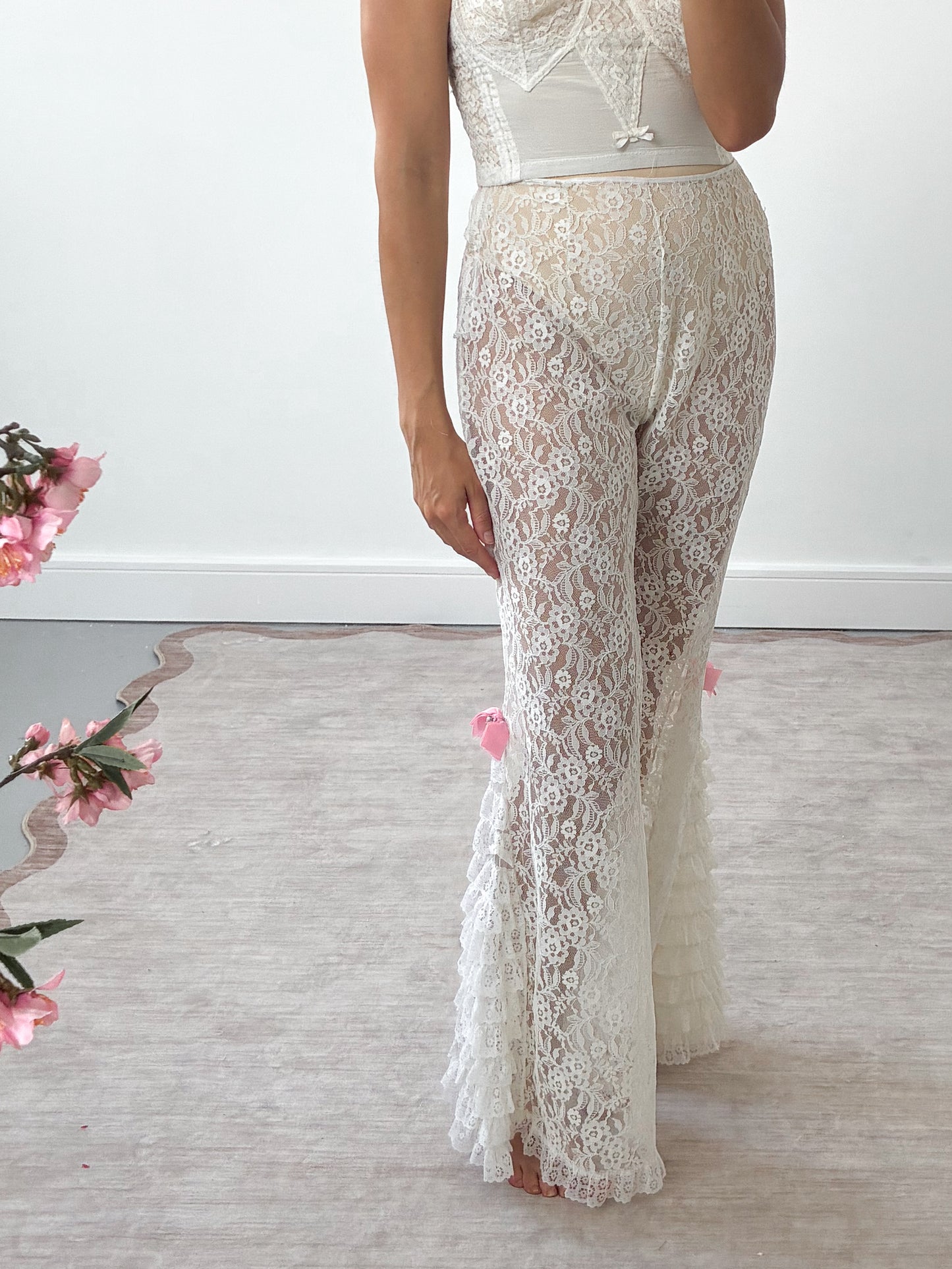1970s Floral Pants With Ruffle Detail