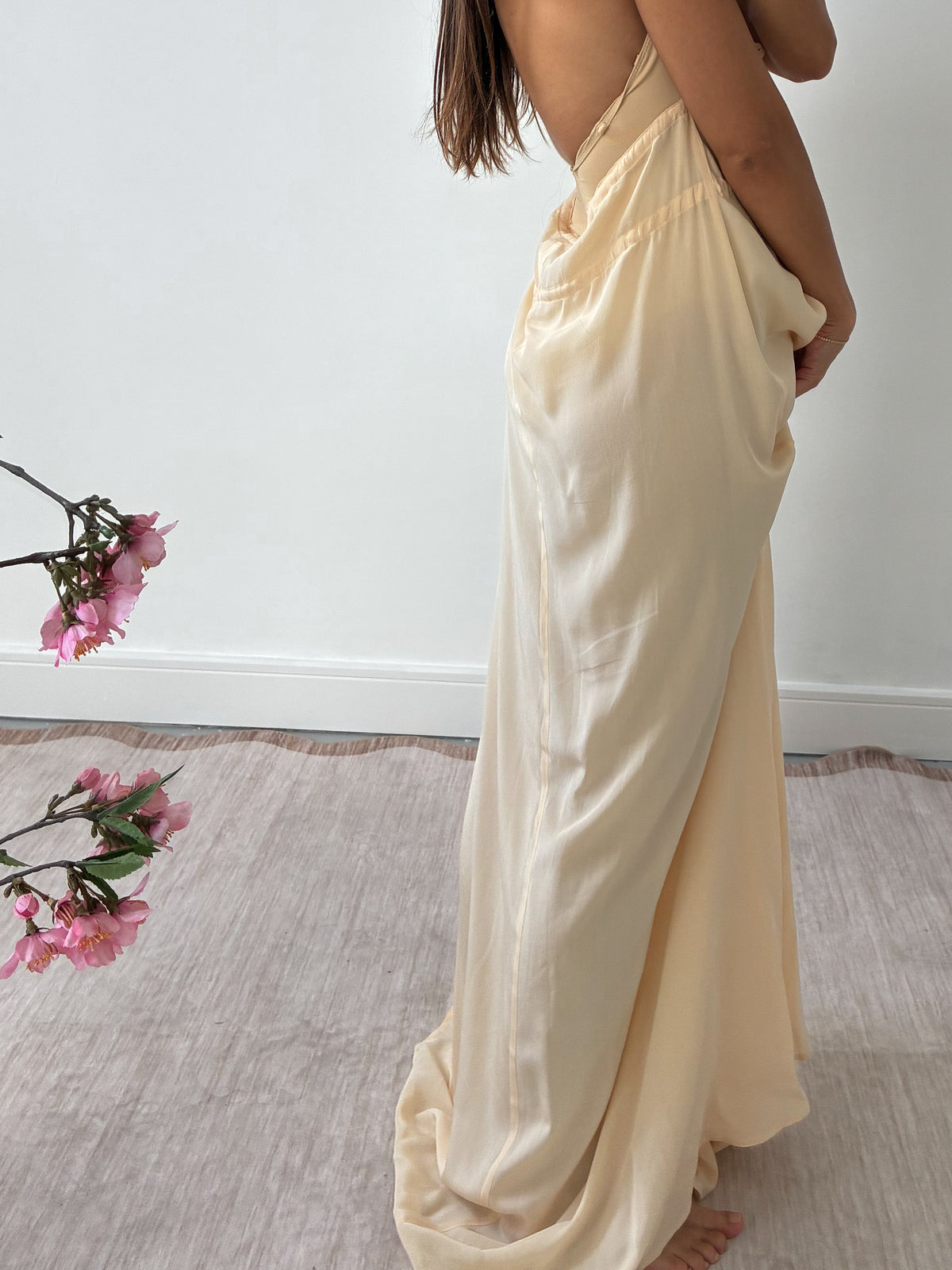 1990s Yellow Silk Halterneck Gown L XL