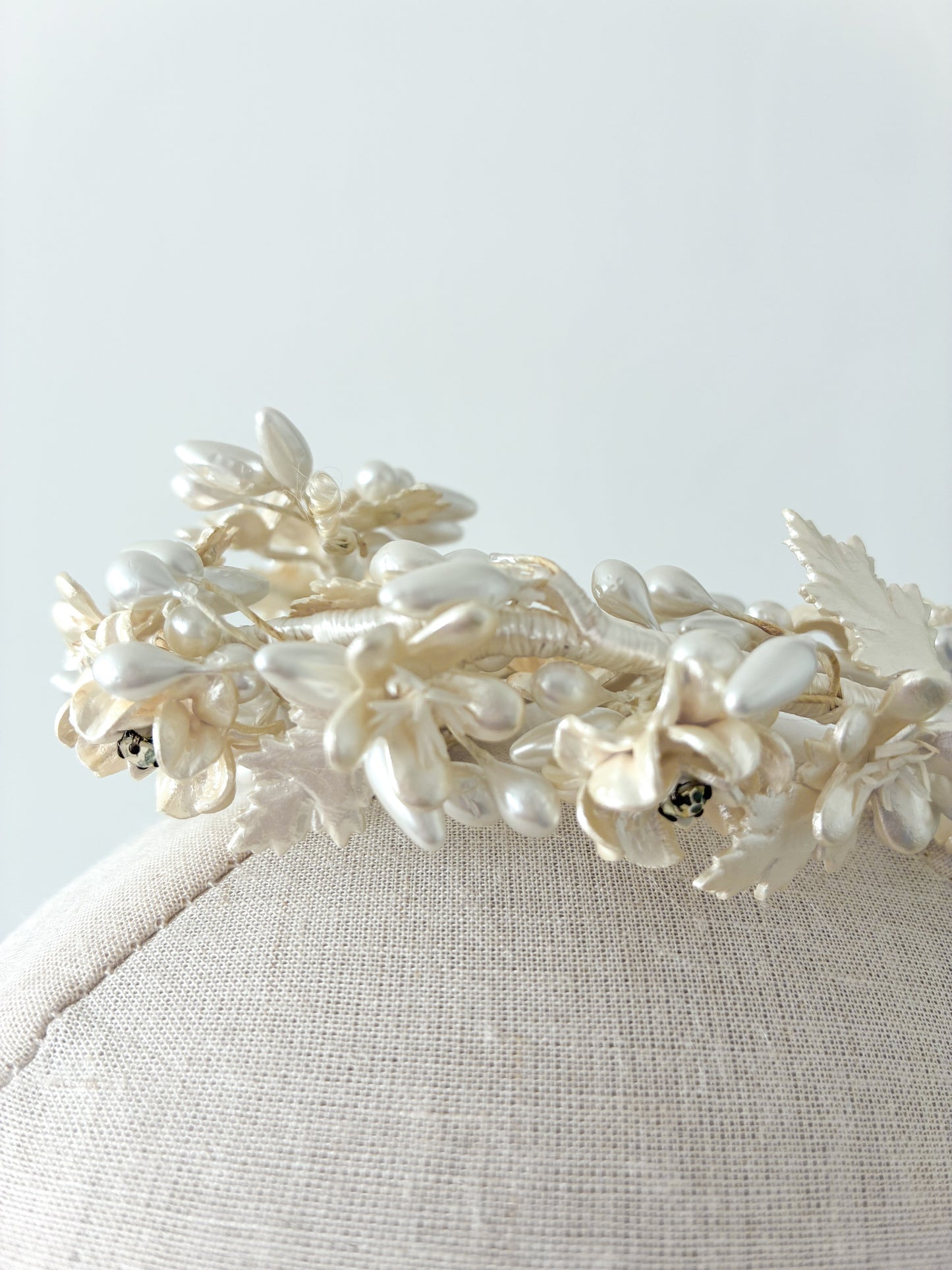 1930s Delicate Wax Pearl Diamanté Flowers Headpiece