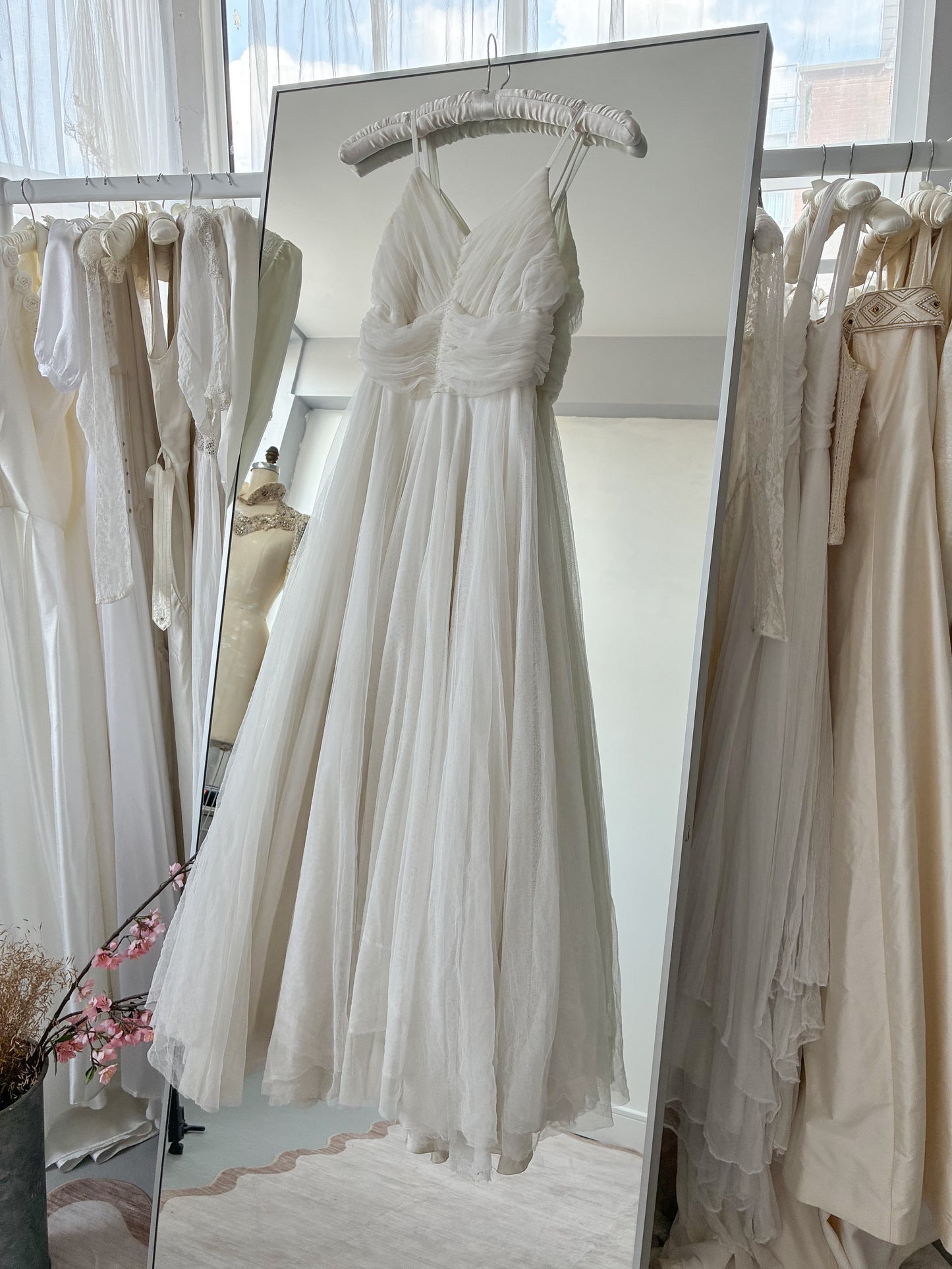 1940s Net Tulle Wedding Dress With Ruched Sweetheart Bodice